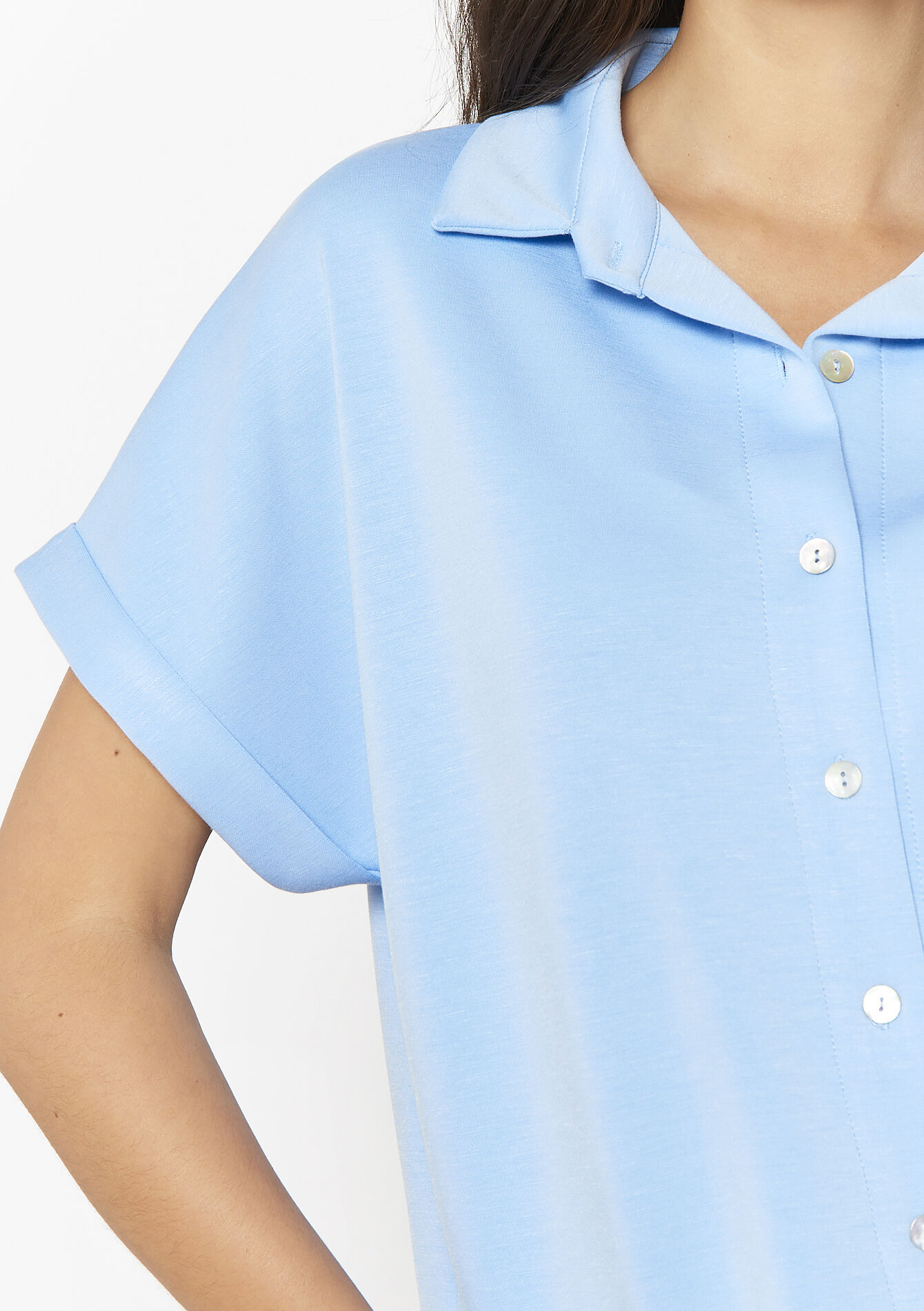 Losvallend hemd met korte mouwen, Losvallend hemd met korte mouwen - LT BLUE - 02301804_2519