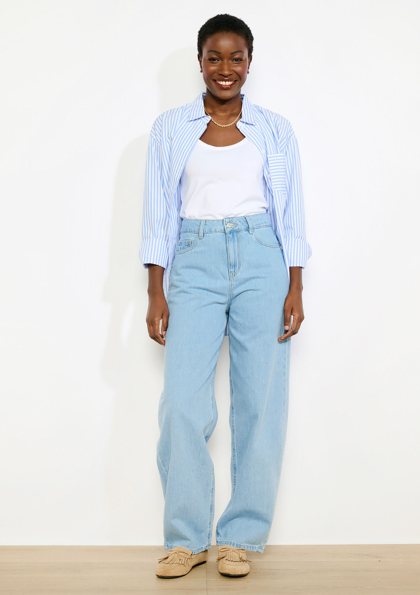 Hoge taille wide-leg jeans, Hoge taille wide-leg jeans - BLUE BLEACHED - 22000661_0502