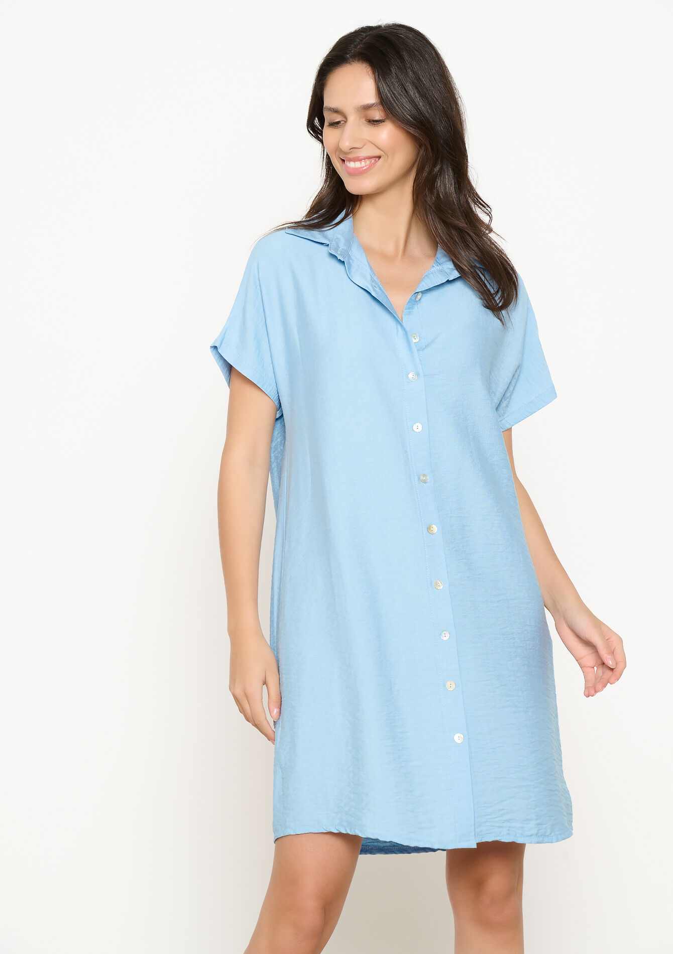 Korte overhemdjurk, Korte overhemdjurk - BLUE PASTEL - 08104132_3003