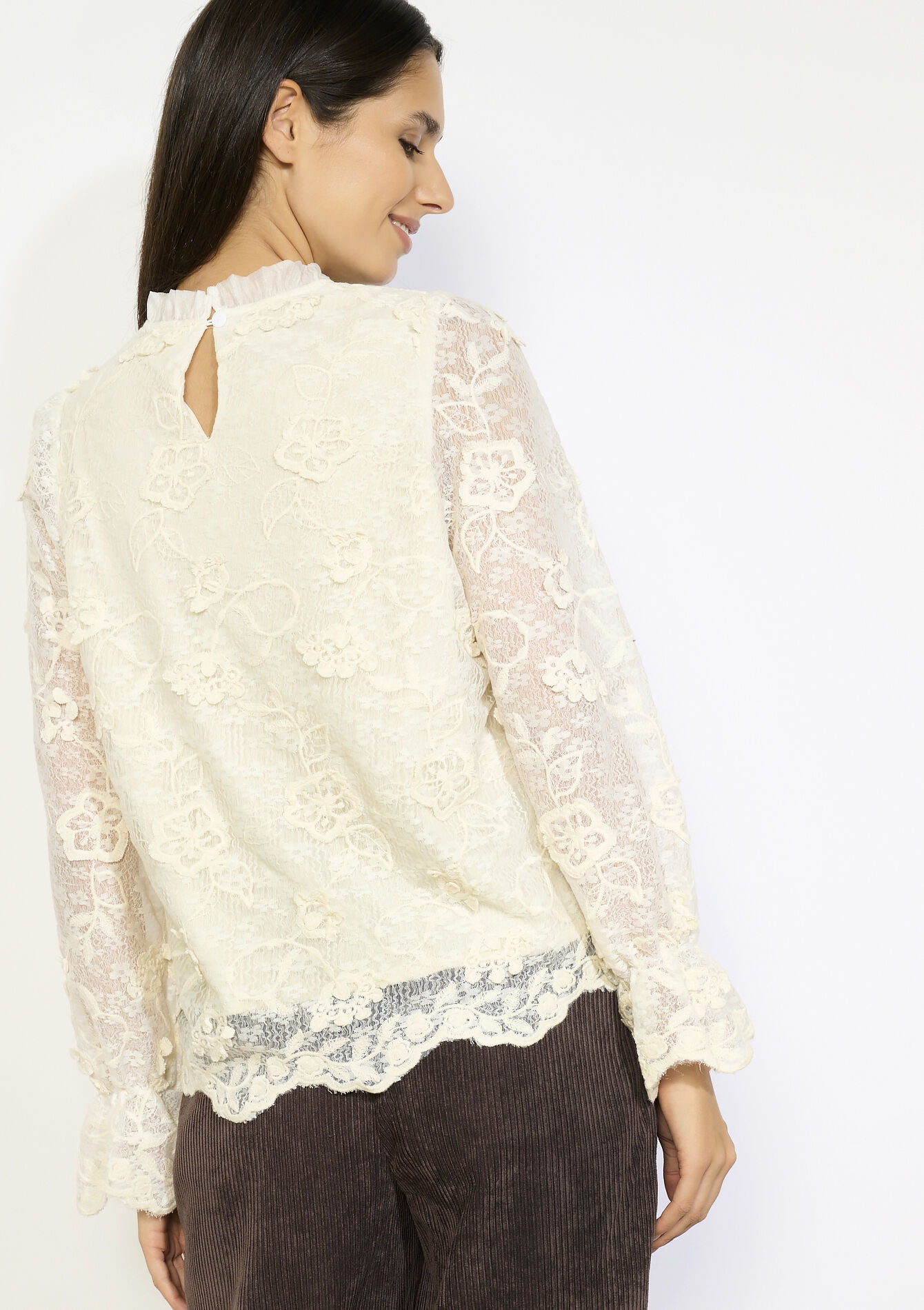 Kanten blouse met bloemen - VANILLA WHITE - 05702879_1013