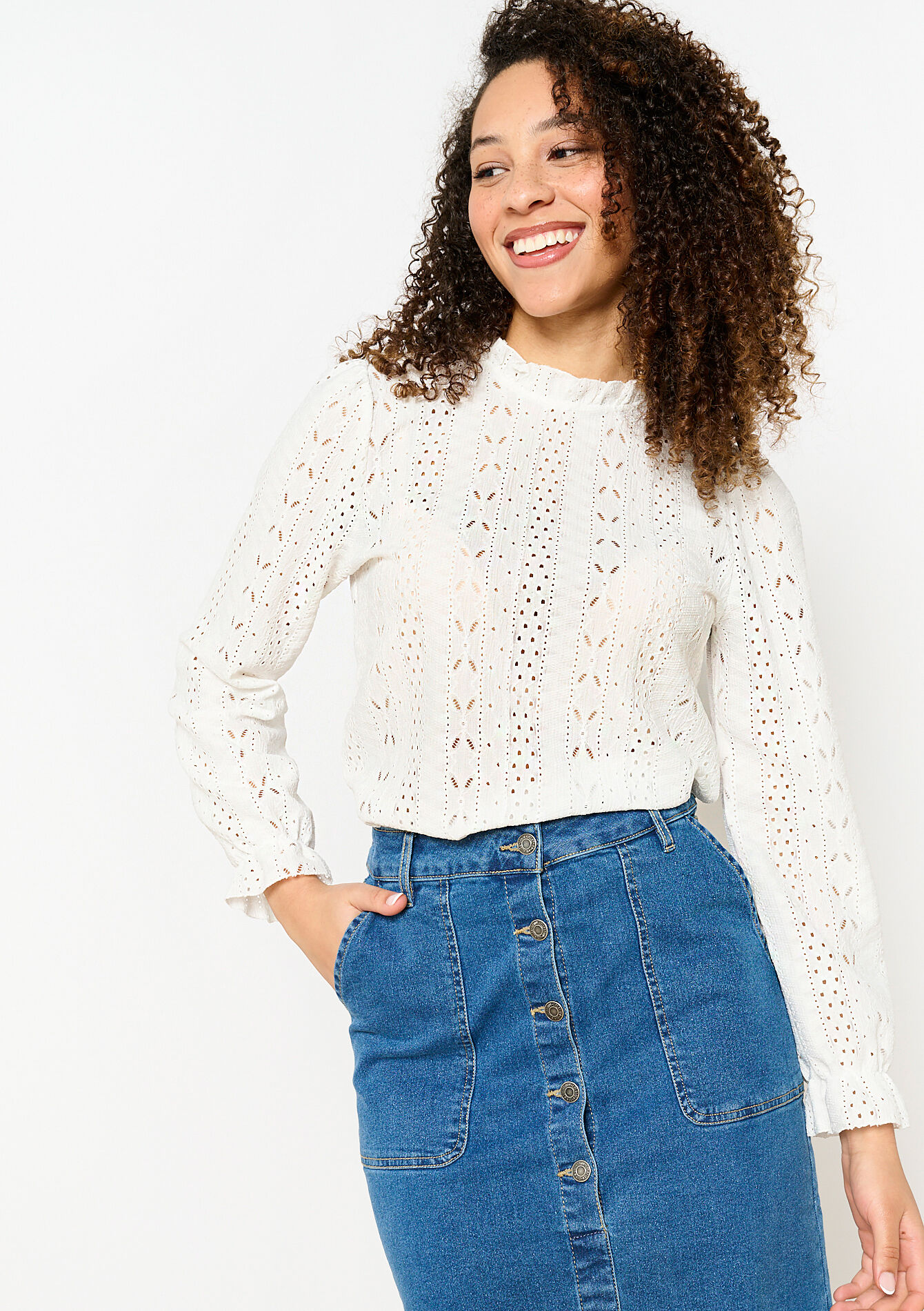 T-shirt avec broderie anglaise, T-shirt avec broderie anglaise - OPTICAL WHITE - 02400327_1019