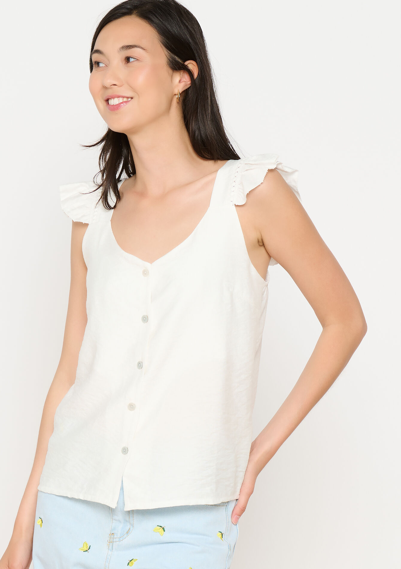 Top volanté dos ouvert, Top volanté dos ouvert - OPTICAL WHITE - 05702854_1019