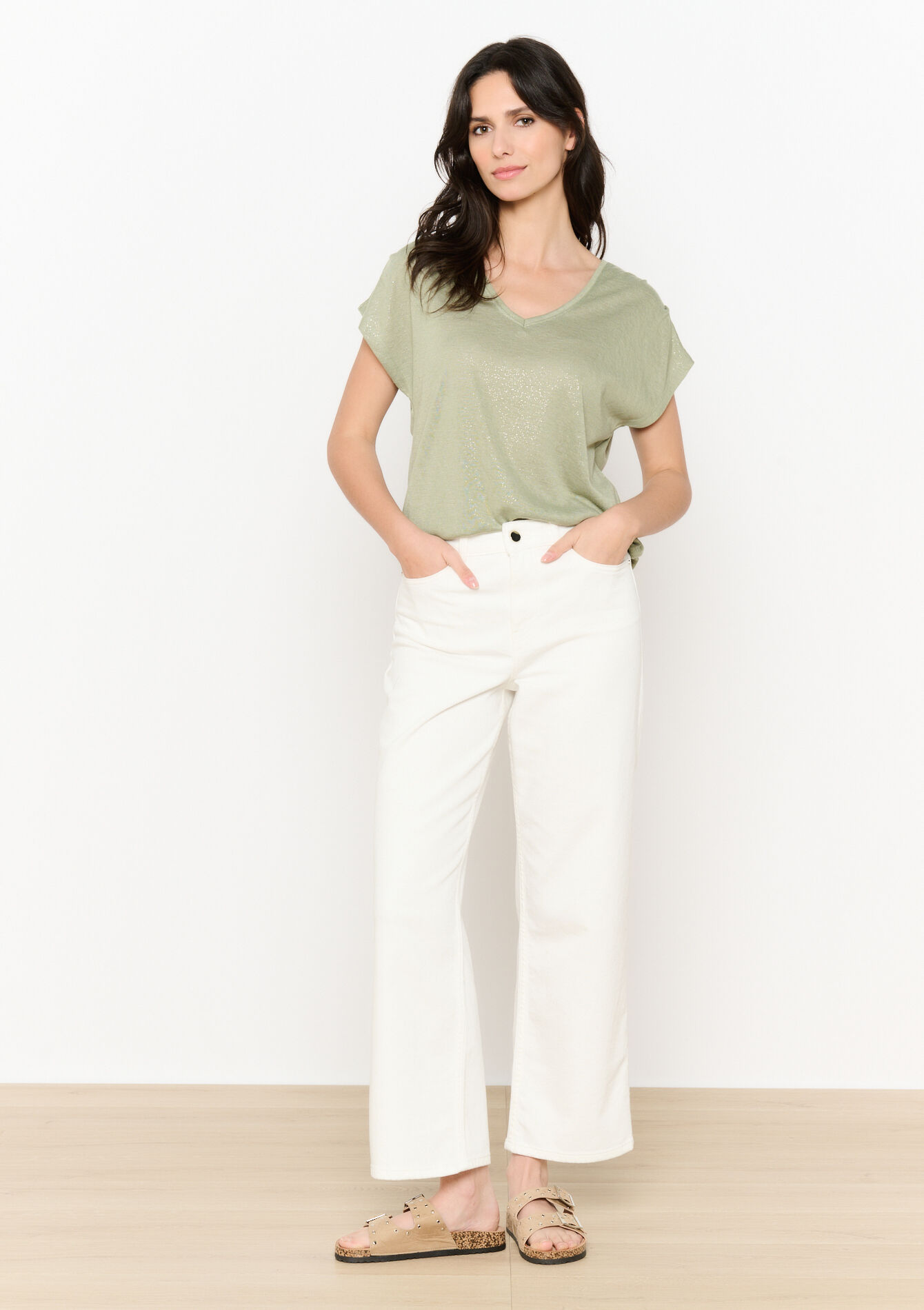 Vloeiend glanzend t-shirt, Vloeiend glanzend t-shirt - KHAKI FADED - 02301692_4326