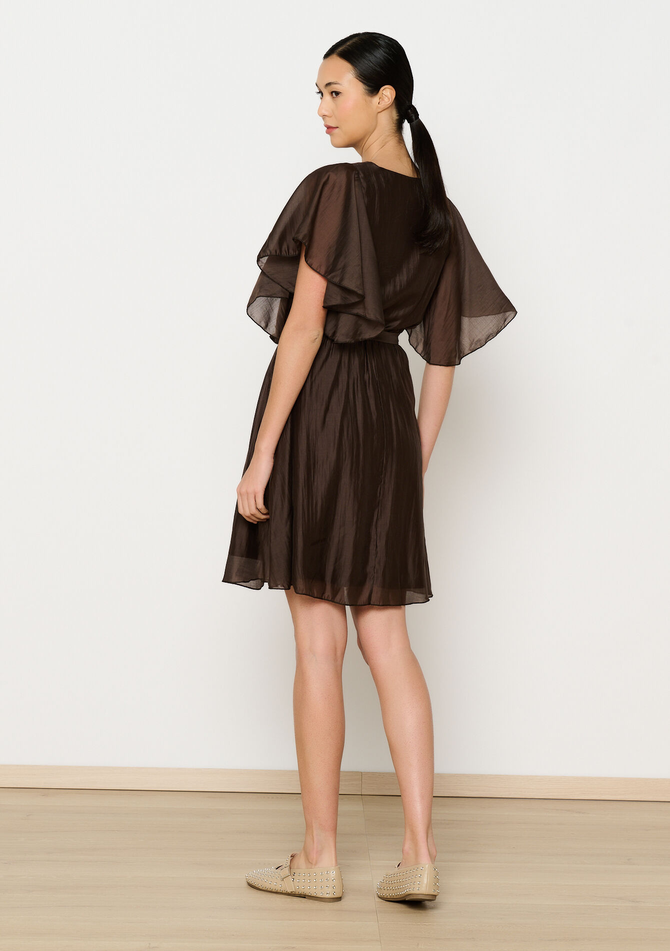 Robe avec manches papillon amples, Robe avec manches papillon amples - BROWN DARK CHOCOLATE - 08104008_3720