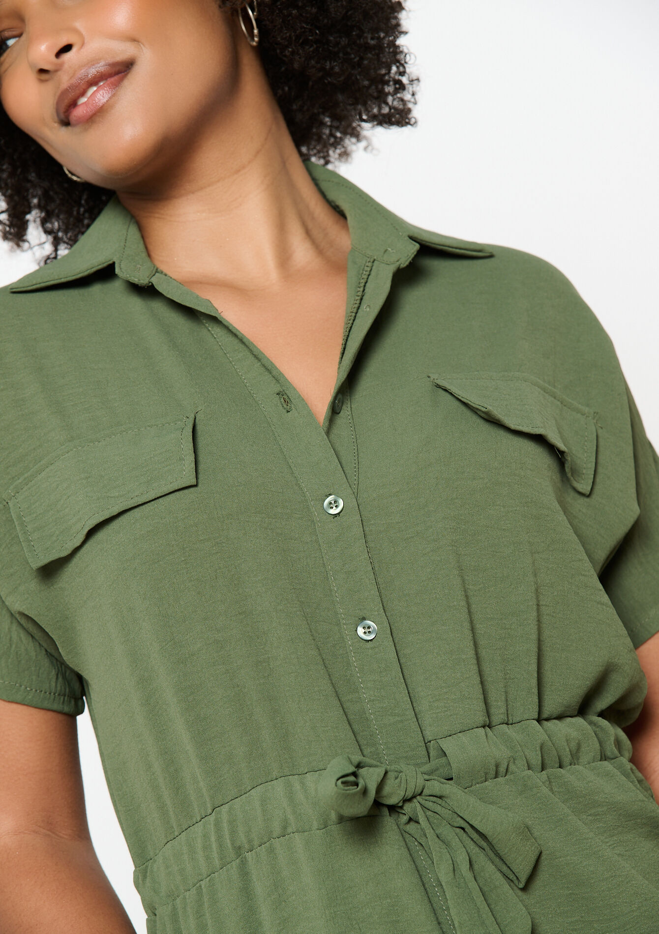 Robe-chemise mi-longue, Robe-chemise mi-longue - KHAKI MED - 08104038_4327