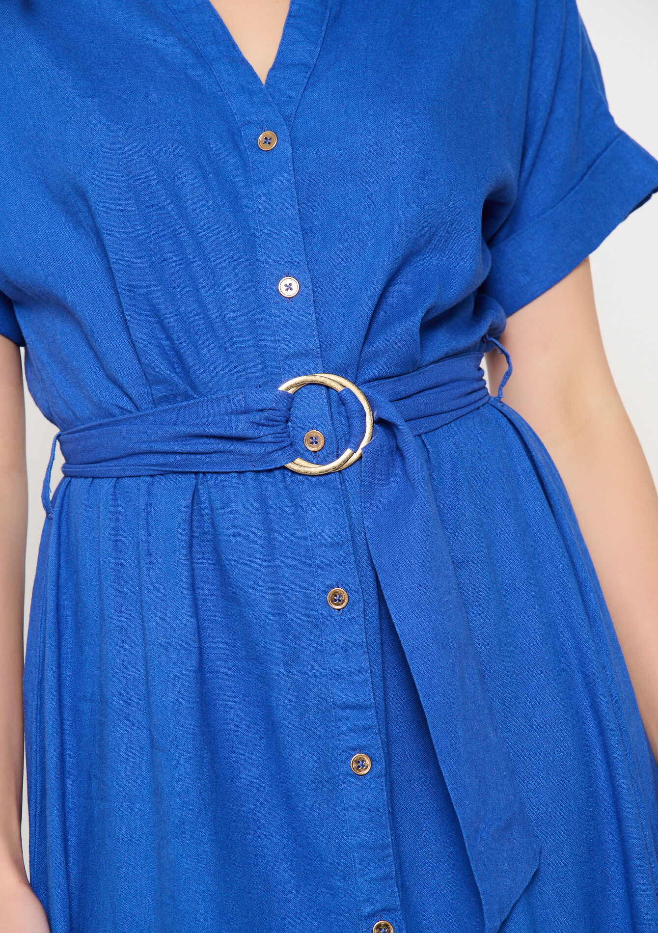Linen shirt dress with belt, Linen shirt dress with belt - ELECTRIC BLUE - 08103885_1619