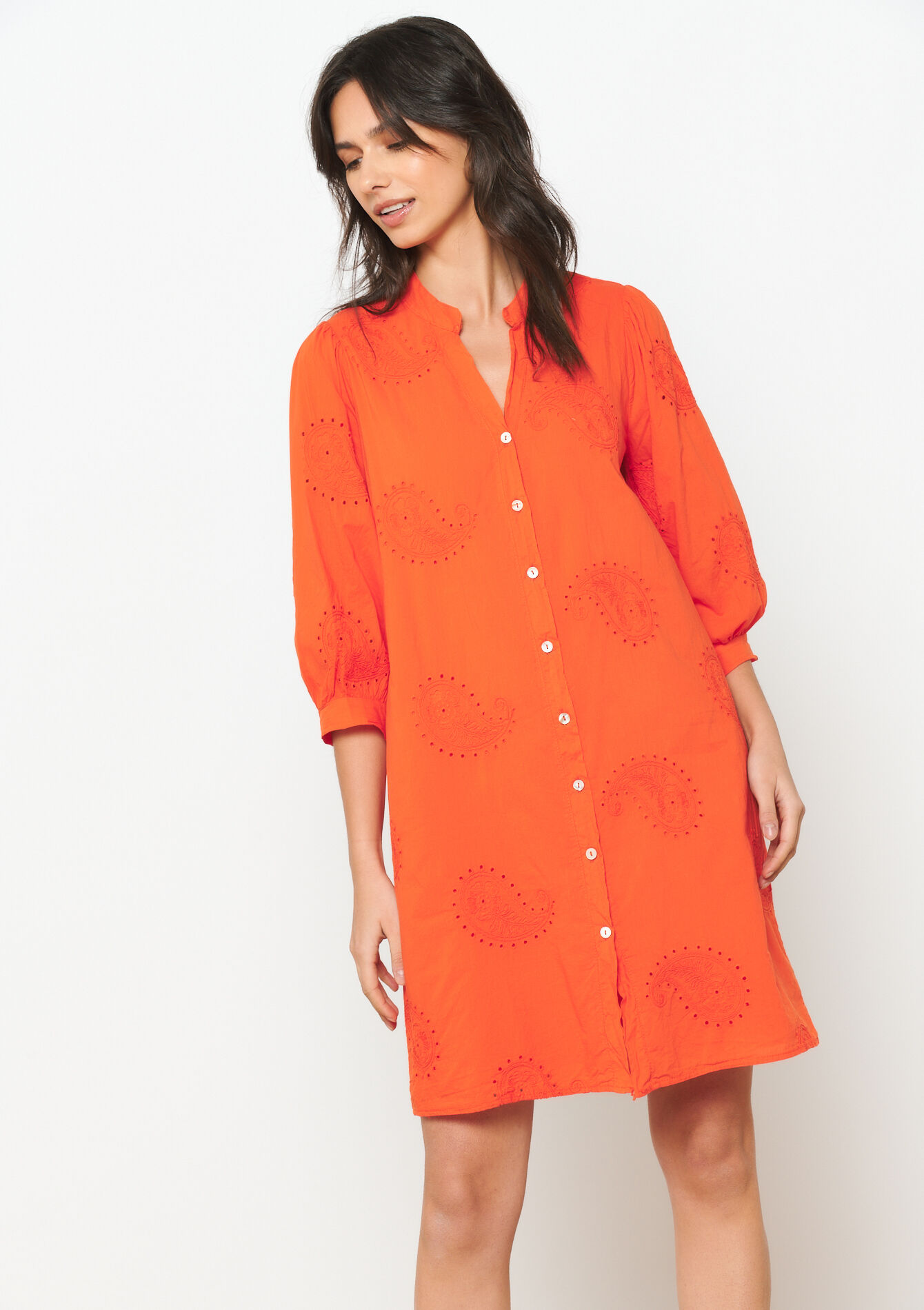 Robe-chemise avec broderie, Robe-chemise avec broderie - ORANGE BRIGHT - 08103649_1255