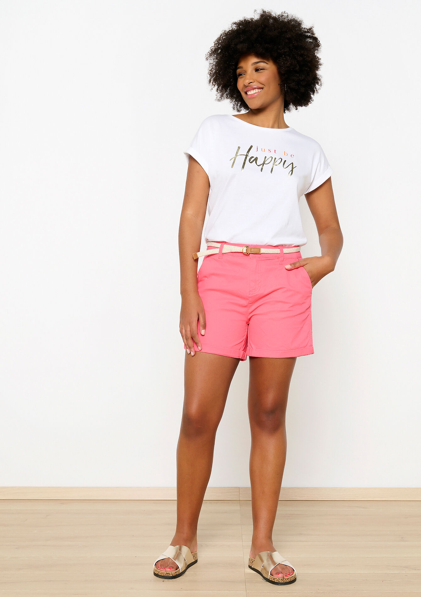 Chino short met riem, Chino short met riem - CORAL BRIGHT - 06100571_2007