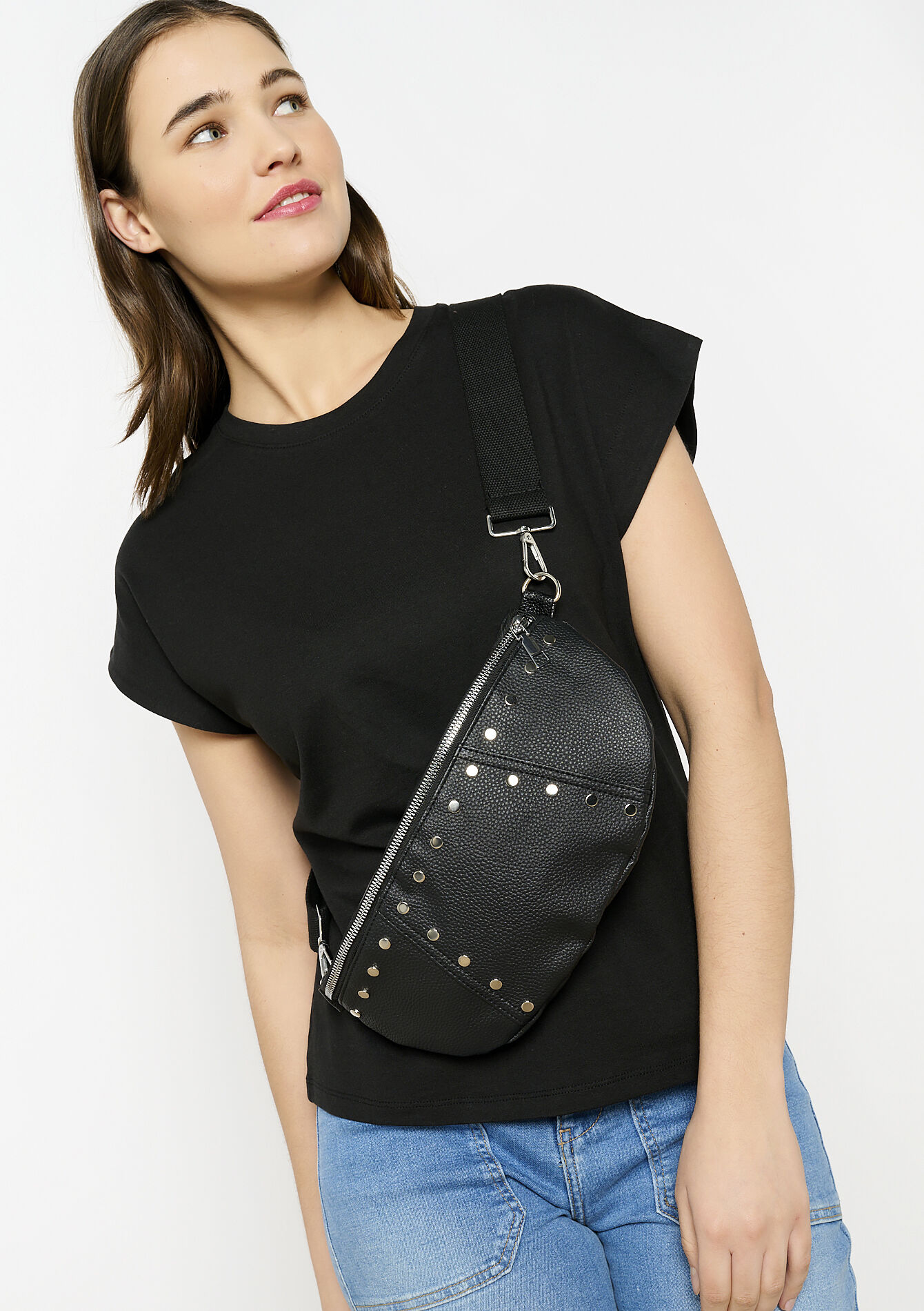 Studded faux leather belt bag, Studded faux leather belt bag - BLACK - 14001863_1119
