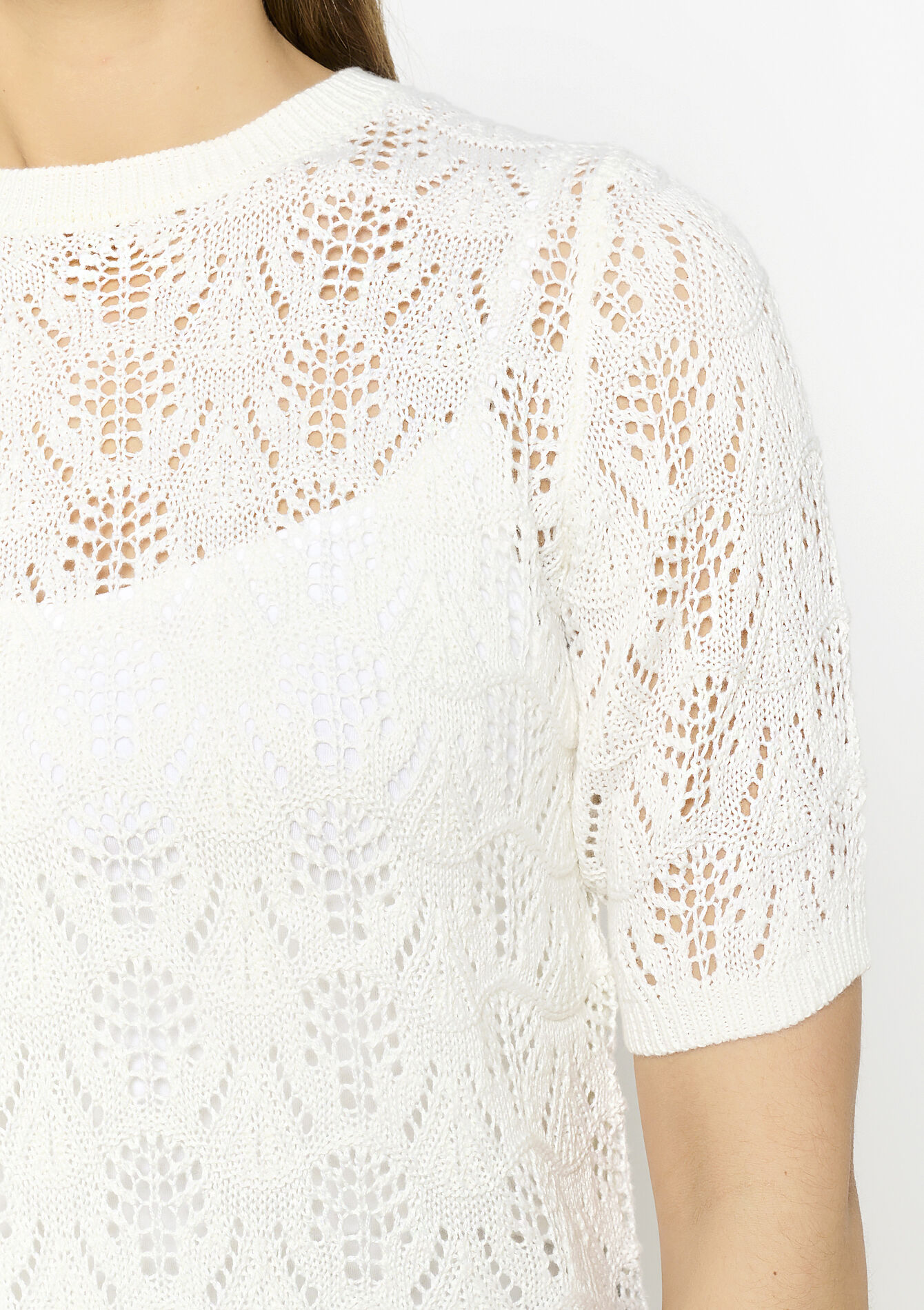 Crochet trui met korte mouwen, Crochet trui met korte mouwen - OPTICAL WHITE - 04006629_1019