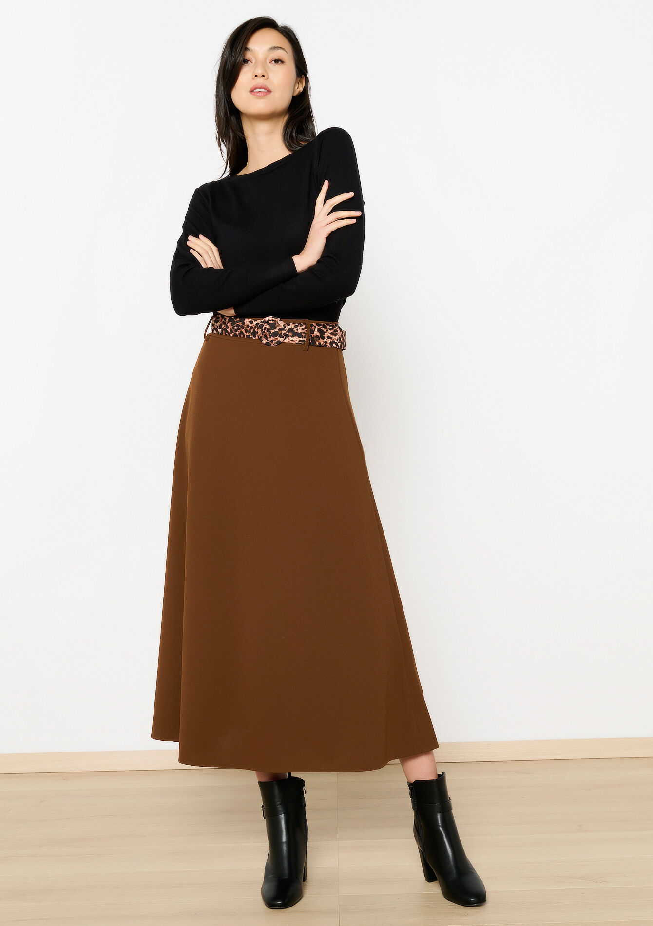 UItlopende maxirok met luipaardriem, UItlopende maxirok met luipaardriem - CAMEL CINNAMON - 07101338_3835