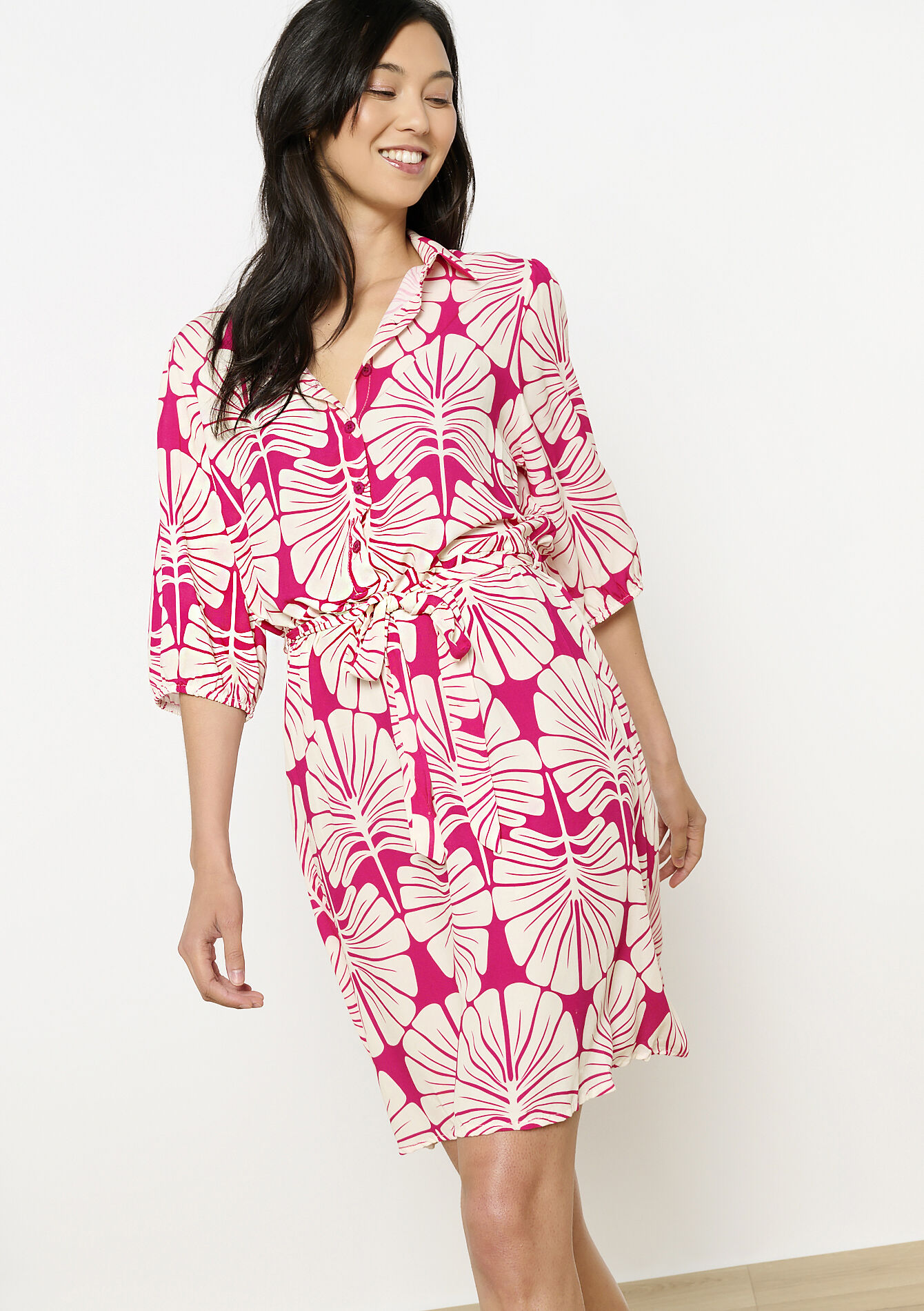 Jurk met bladerprint, Jurk met bladerprint - FUCHSIA - 08104182_5626