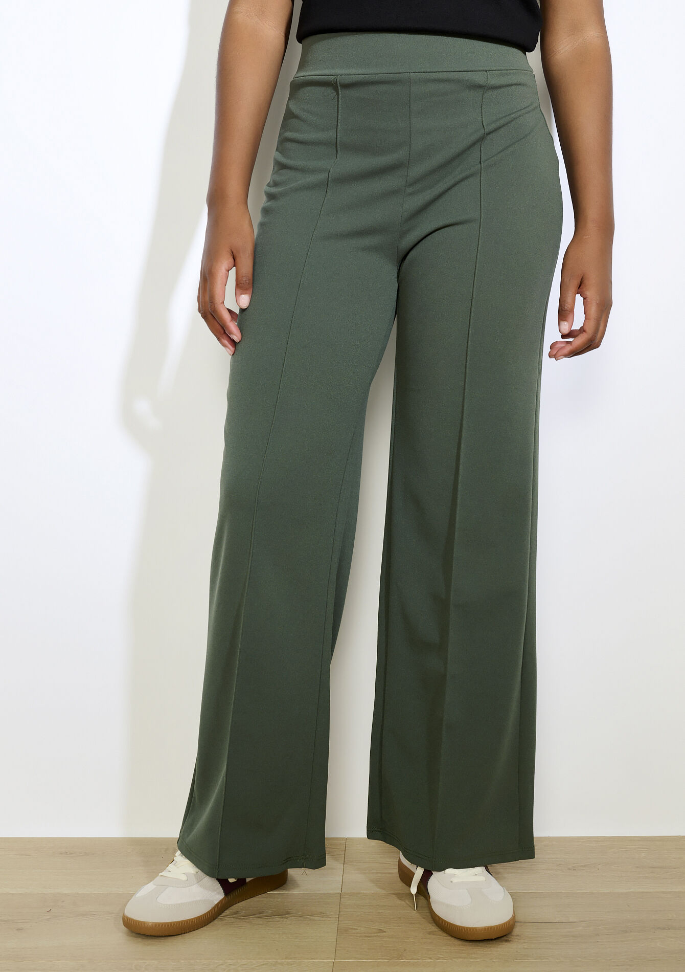Soepele broek met hoge taille - KHAKI MED - 06601029_4327