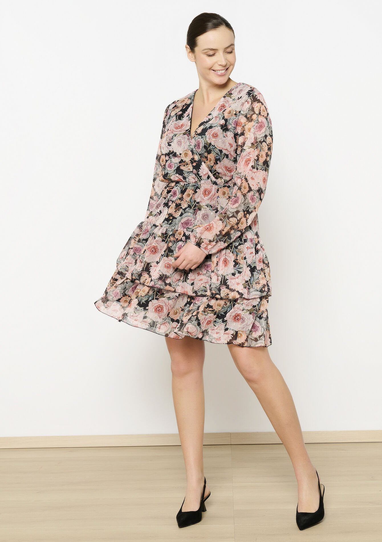 Robe cache-coeur à imprimé fleuri, Robe cache-coeur à imprimé fleuri - BLACK - 08104001_1119