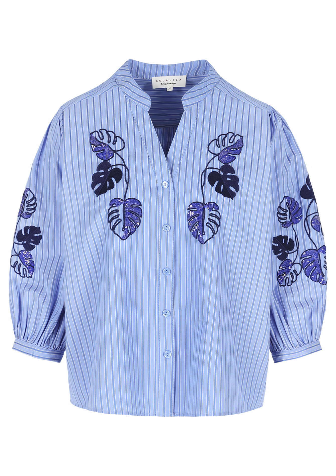 Gestreepte blouse met borduursel - BLUE PASTEL - 05703038_3003