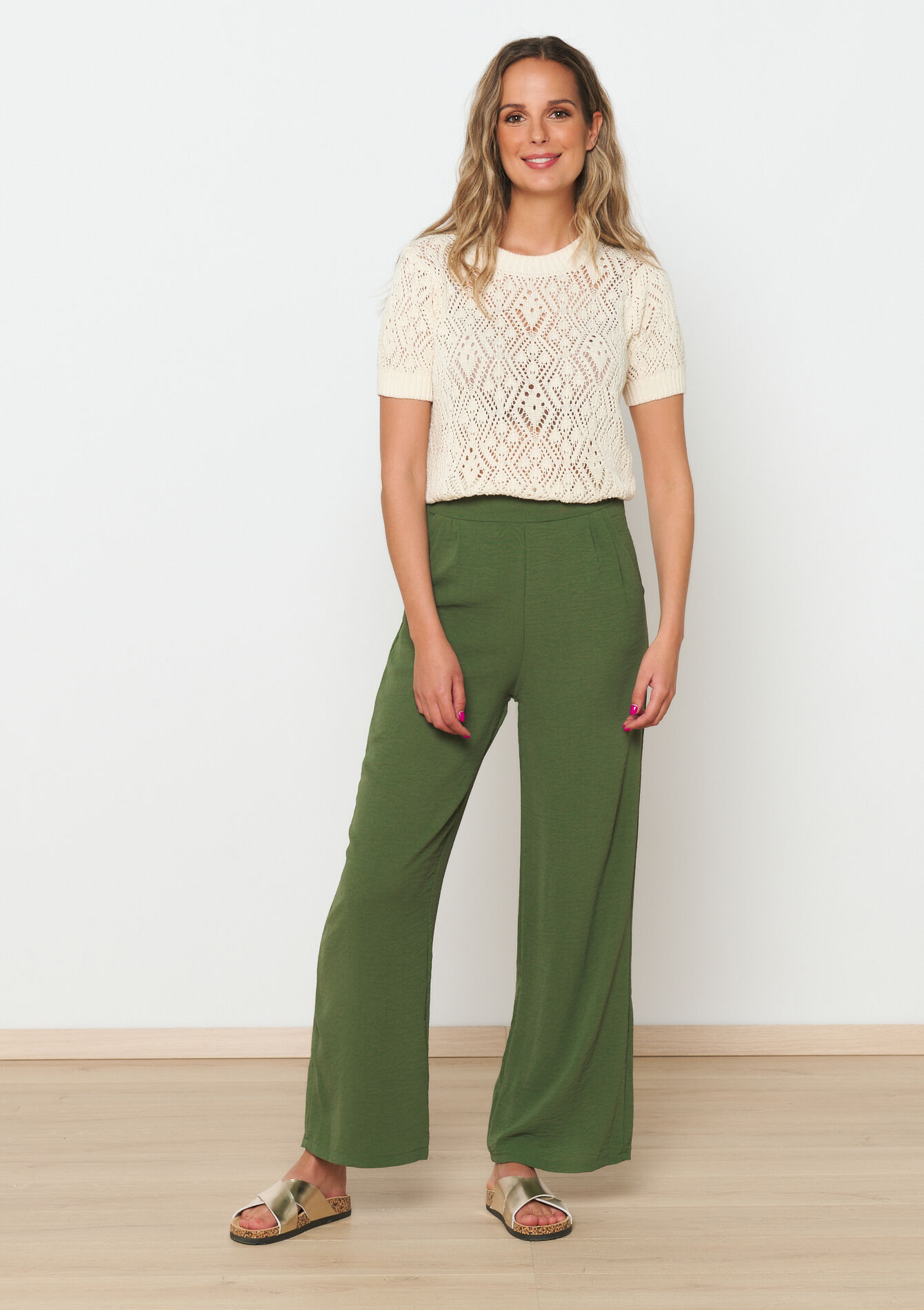 Wijde pantalon, Wijde pantalon - KHAKI STRAW - 06600821_2544