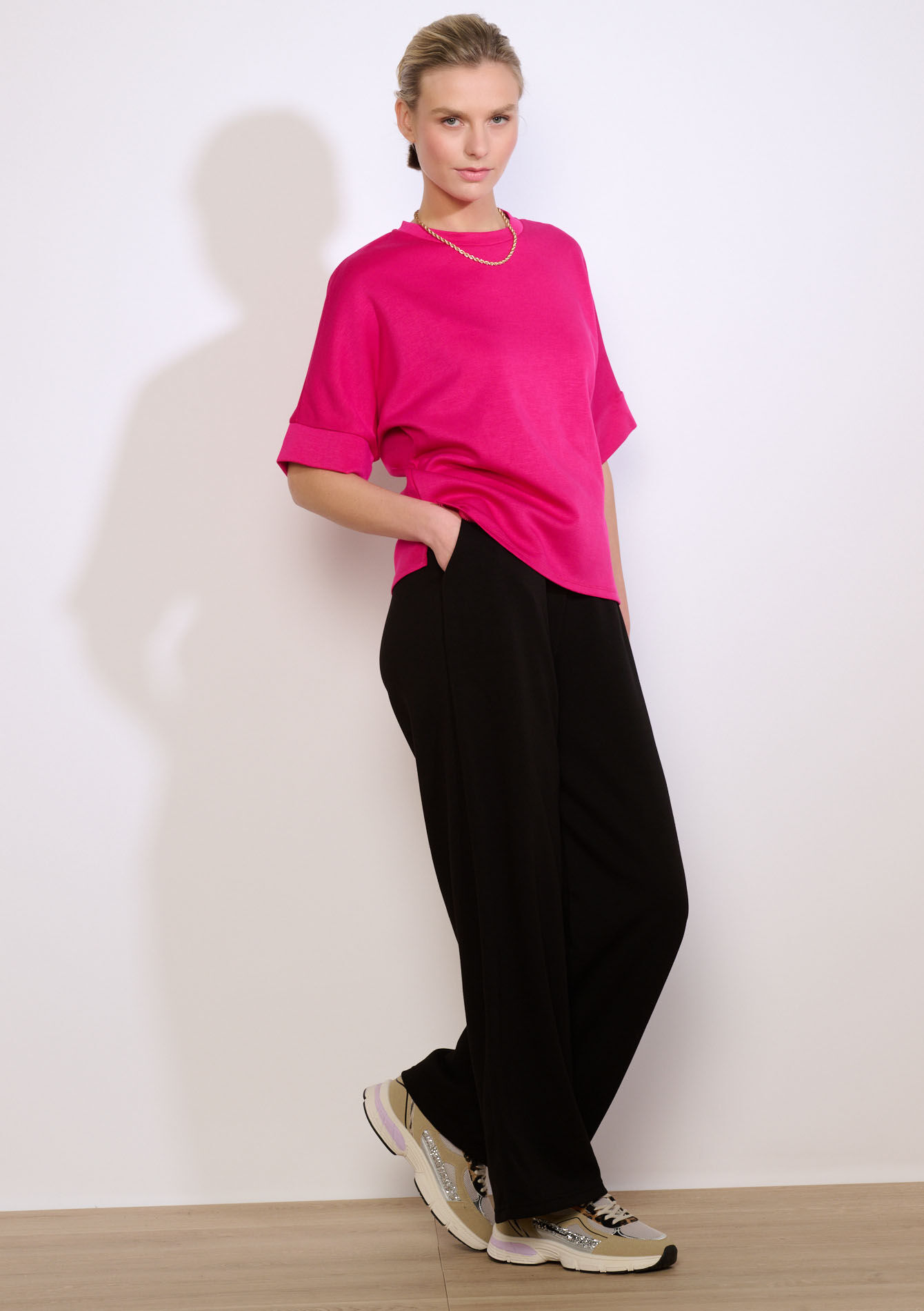 Modal T-shirt met ronde hals - FUSCHIA PINK - 15100407_1465