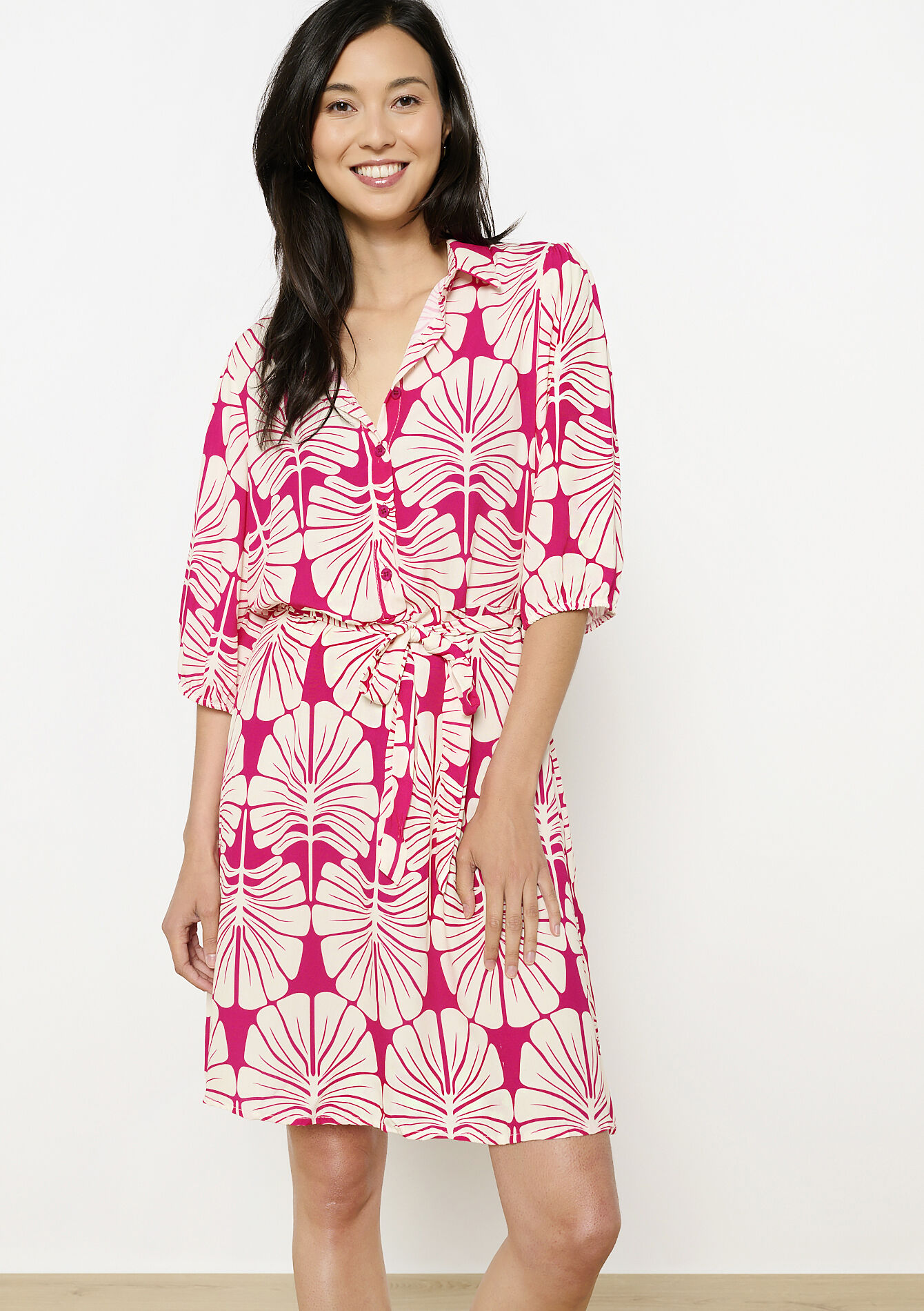 Jurk met bladerprint, Jurk met bladerprint - FUCHSIA - 08104182_5626