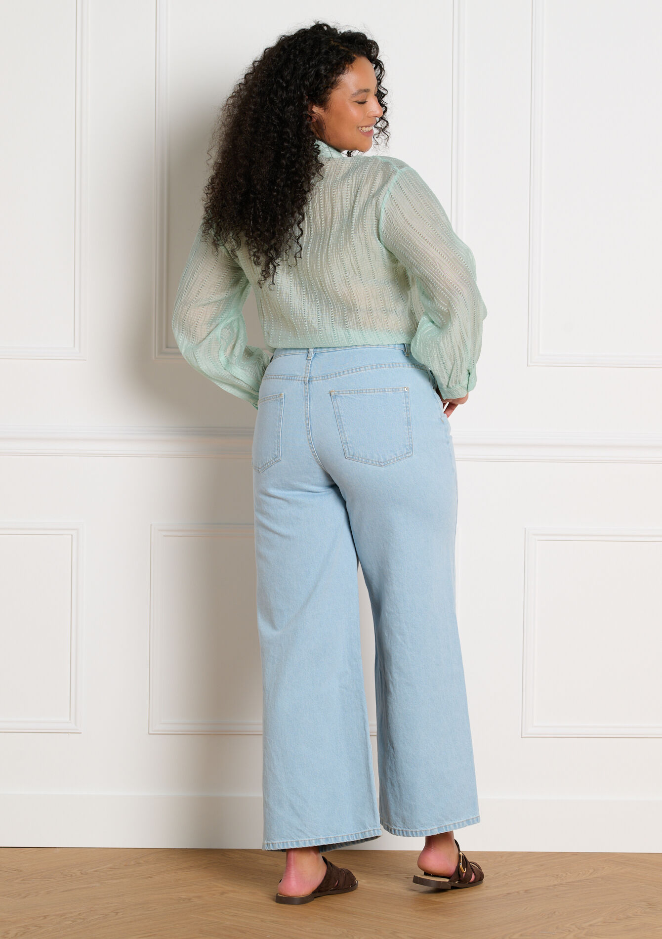 High-waist wide jeans - BLUE BLEACHED - 22000656_0502