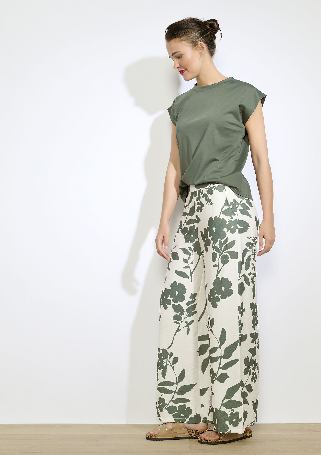 Pantalon large imprimé floral, Pantalon large imprimé floral - KHAKI MED - 06600968_4327