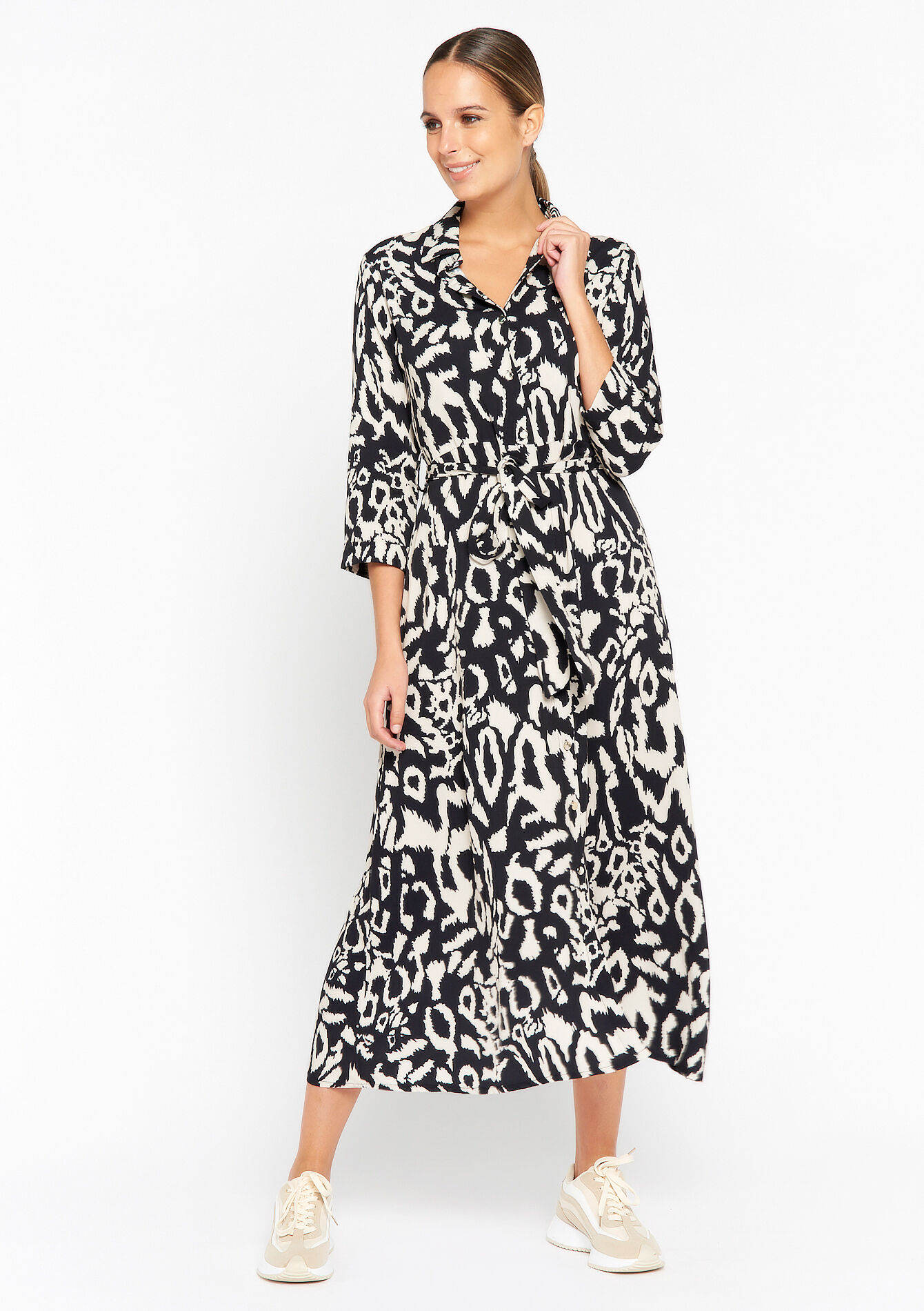 Shirt dress with graphic print - BLACK - 08601836_1119