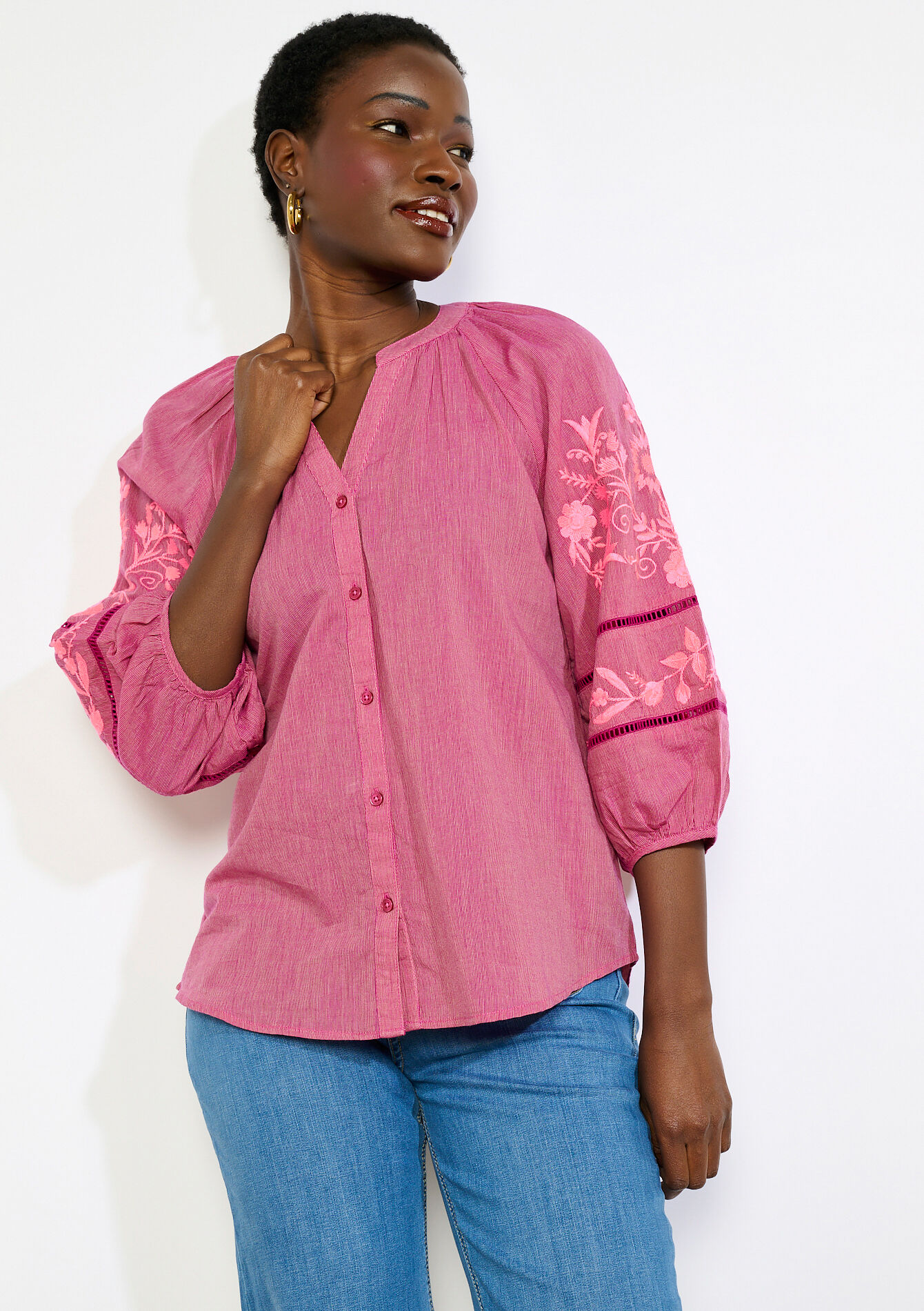 Romantisch geborduurd hemd, Romantisch geborduurd hemd - VIOLINE - 05702949_2576