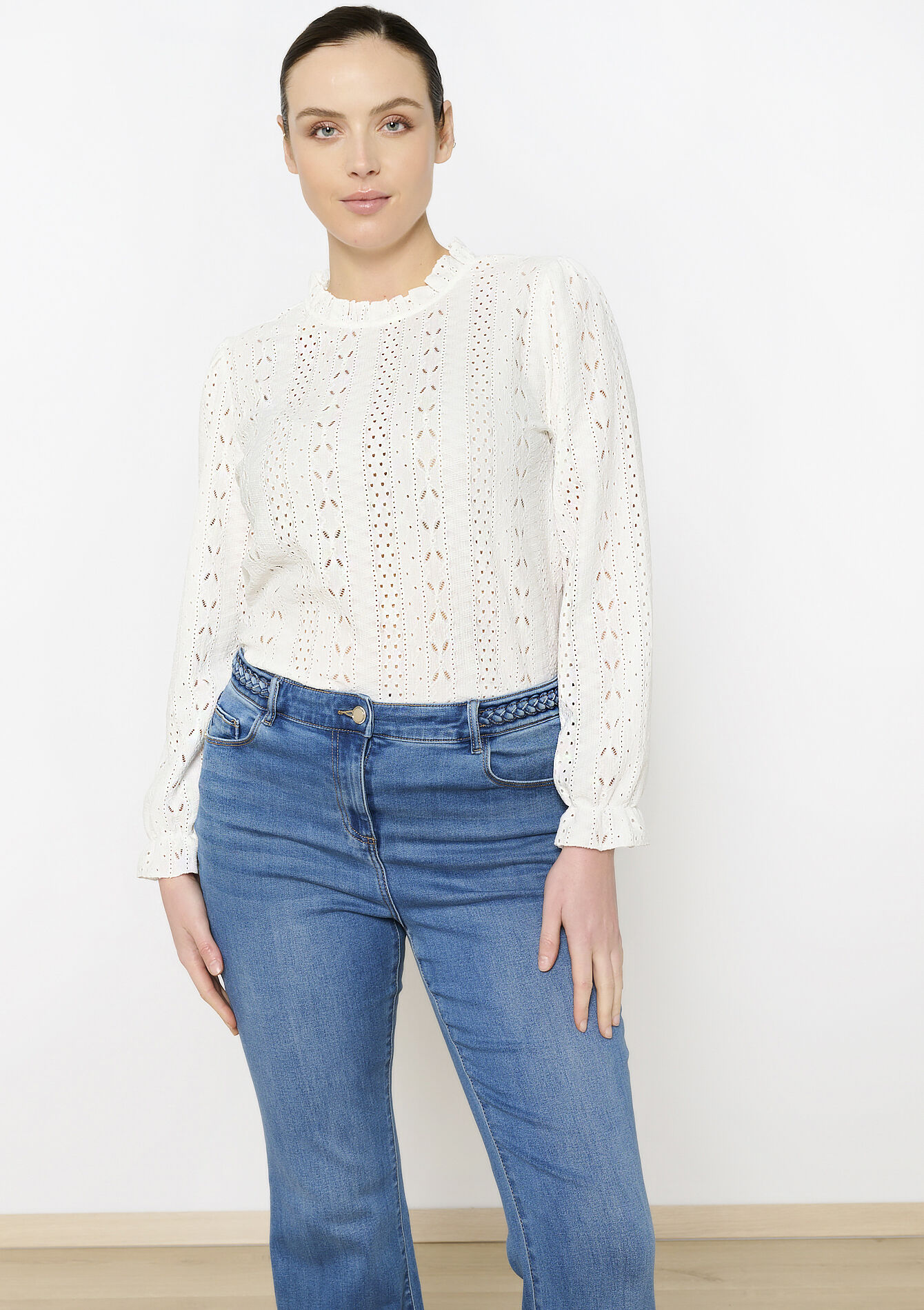 T-shirt avec broderie anglaise, T-shirt avec broderie anglaise - OPTICAL WHITE - 02400327_1019