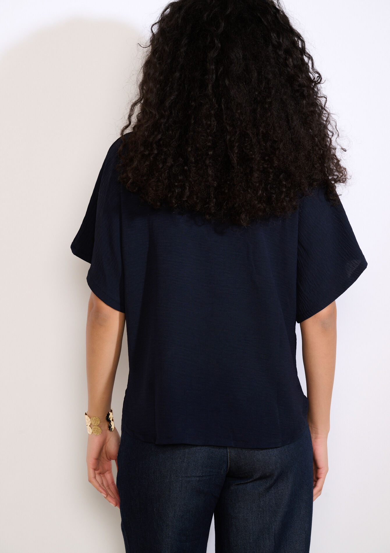 Losvallende blouse met korte mouwen - NAVY BASIC - 05703048_2723