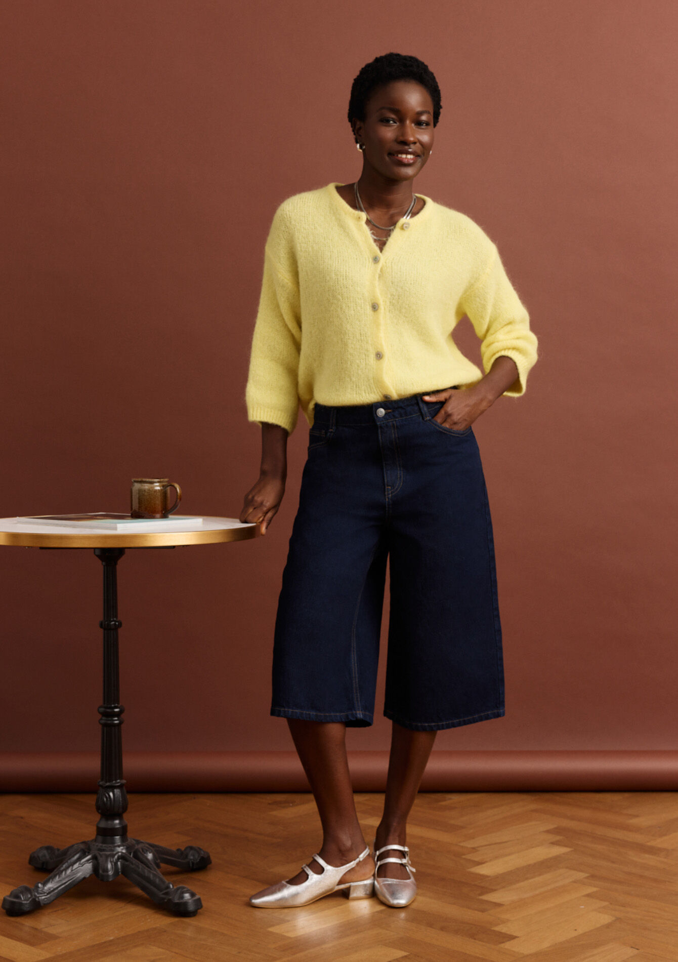 High-waist denim bermuda, High-waist denim bermuda, , back