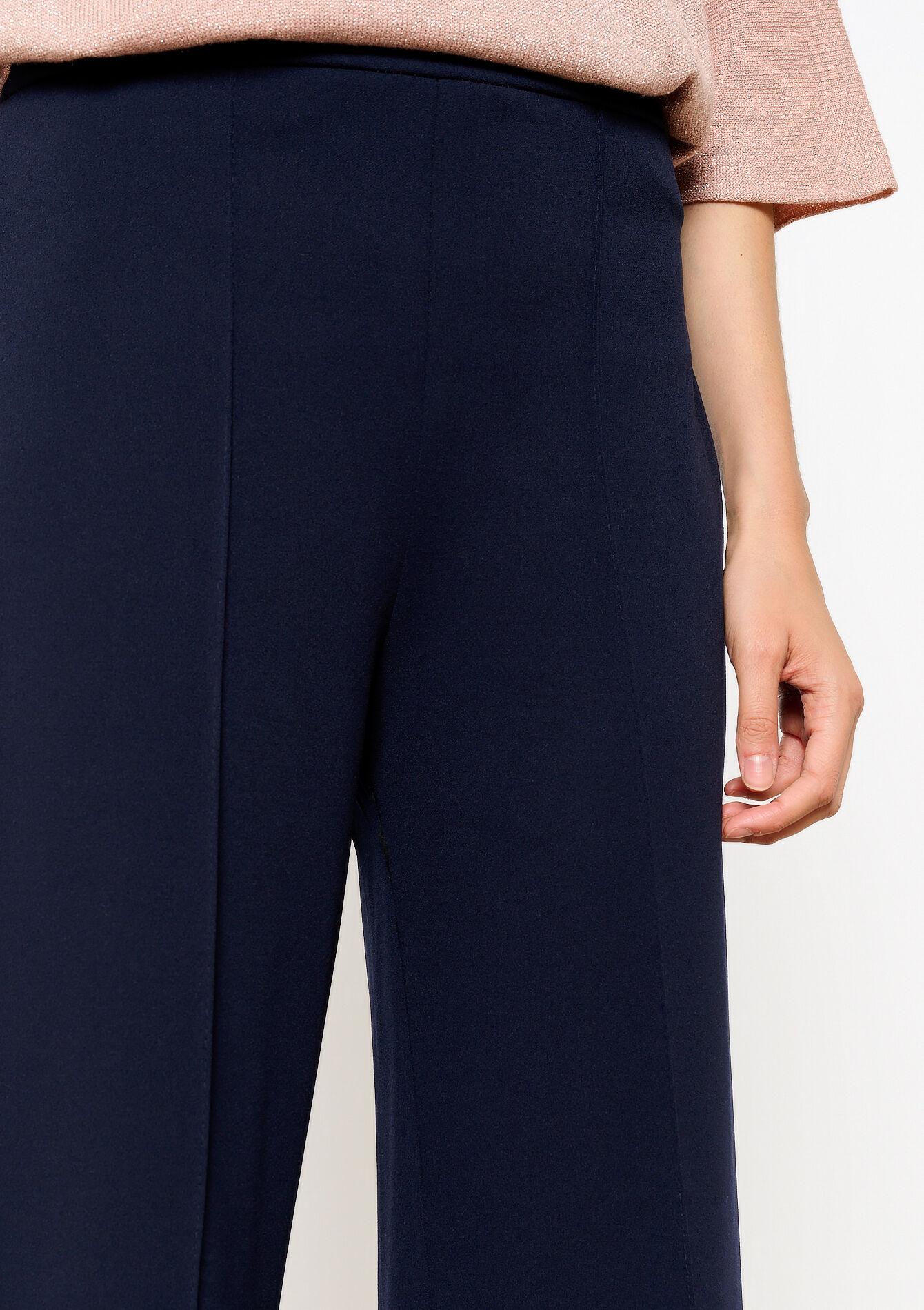 Soepele broek met hoge taille - NAVY BASIC - 06601029_2723