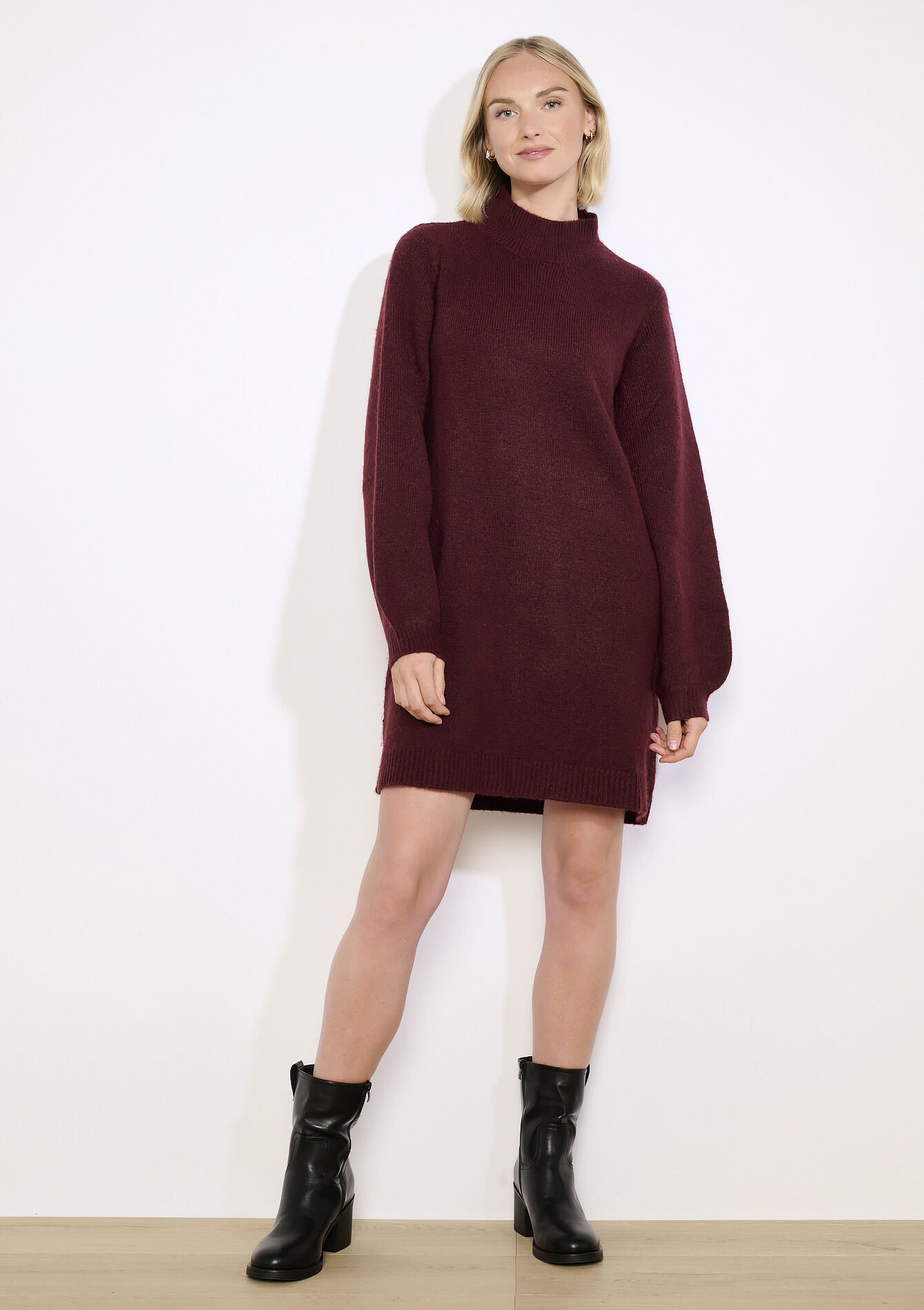 Gebreide jurk met col - BORDEAUX WINE - 08104035_5514