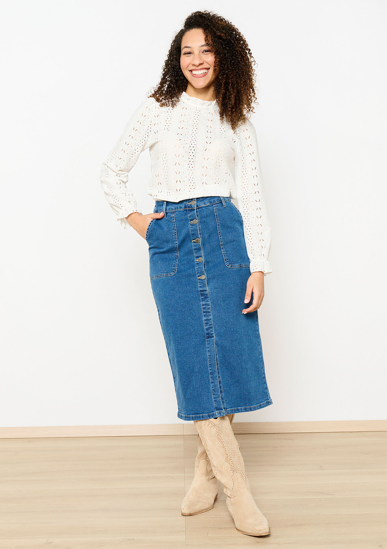 T-shirt avec broderie anglaise, T-shirt avec broderie anglaise - OPTICAL WHITE - 02400327_1019