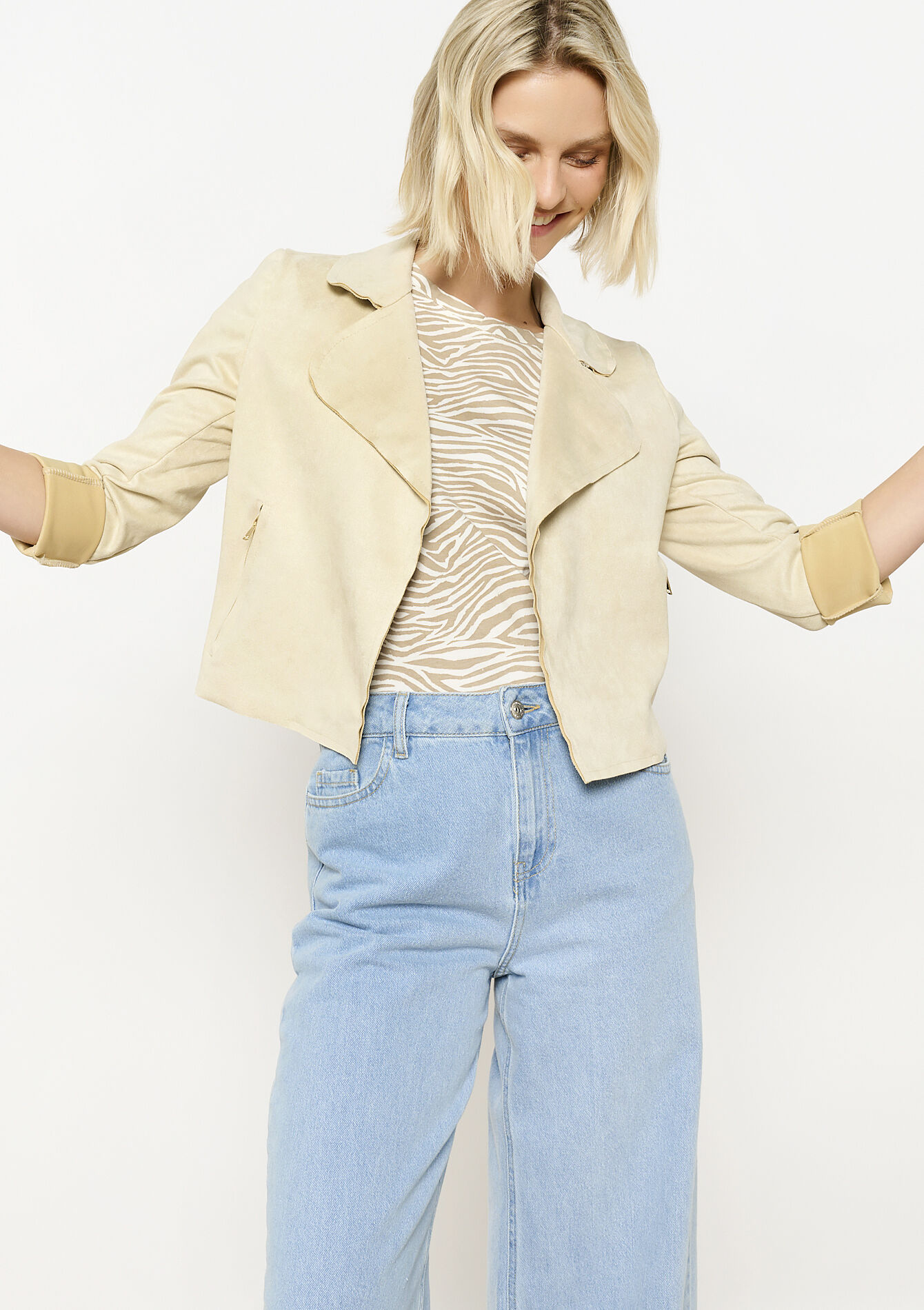 Korte suèdelook jas - LT BEIGE - 09001477_2527