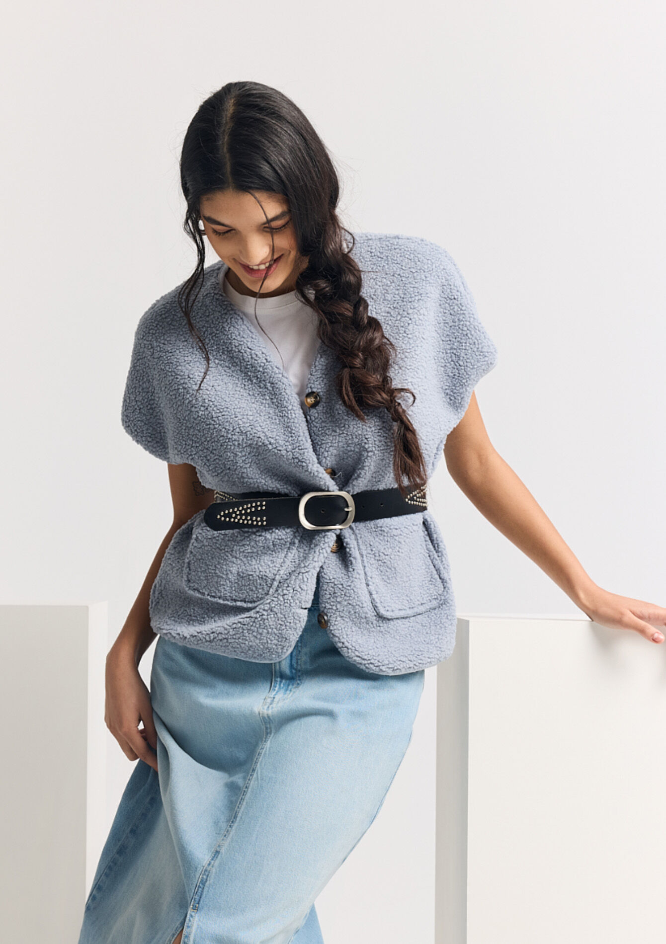 Sleeveless teddy vest, Sleeveless teddy vest - BLUE PASTEL - 09001456_3003