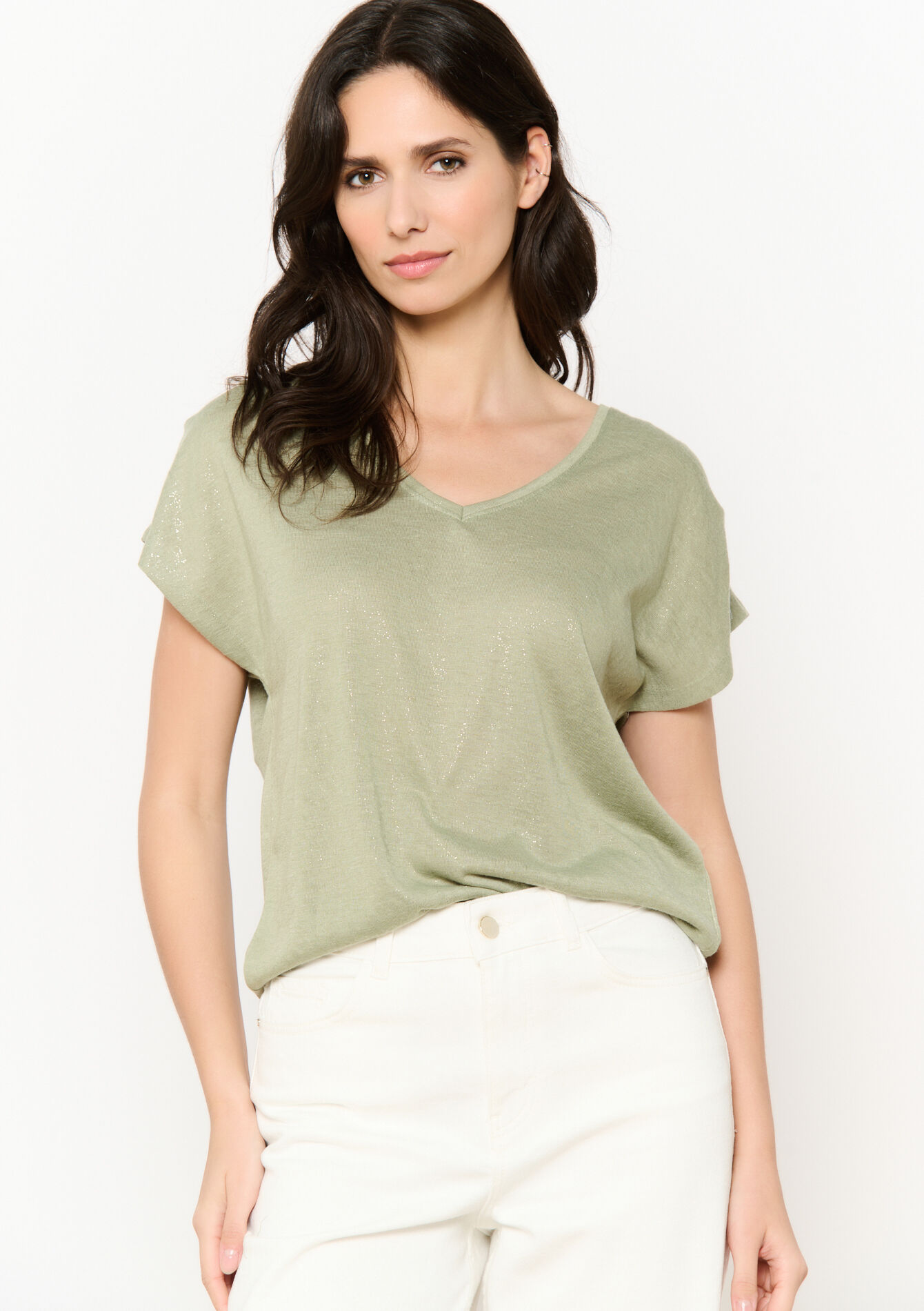 Vloeiend glanzend t-shirt, Vloeiend glanzend t-shirt - KHAKI FADED - 02301692_4326