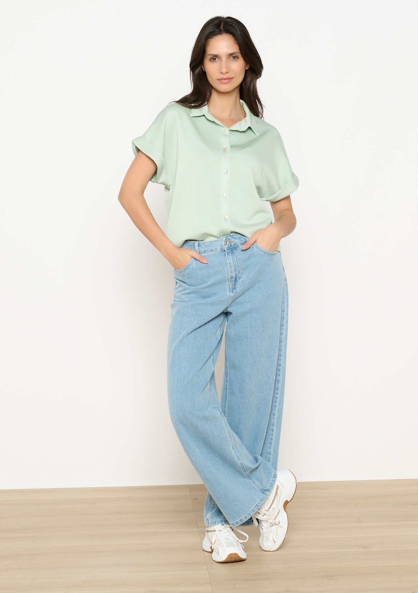 Losvallend hemd met korte mouwen, Losvallend hemd met korte mouwen - MINT GREEN - 02301804_1723