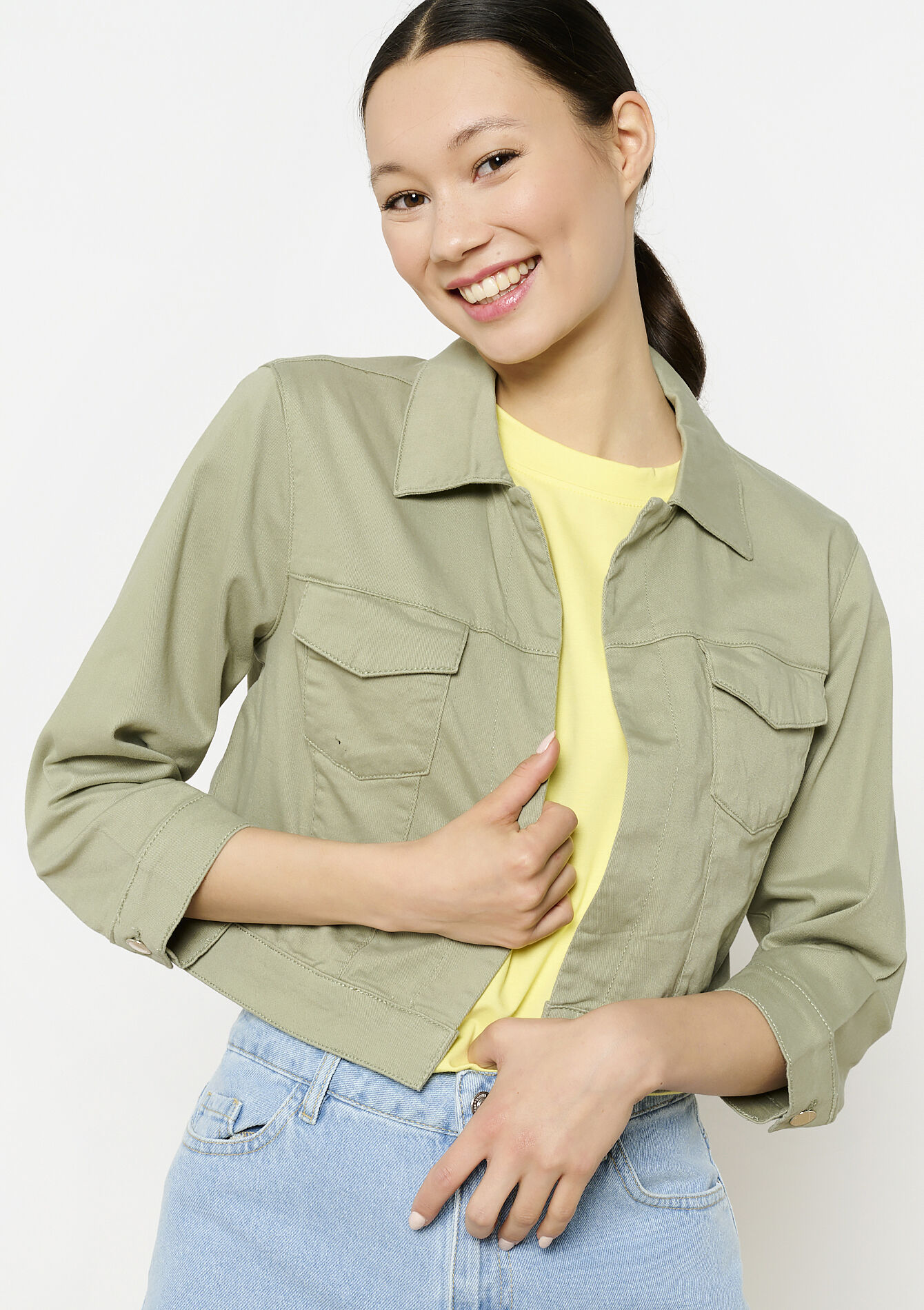 Veste courte en sergé, Veste courte en sergé - KHAKI FADED - 09100985_4326