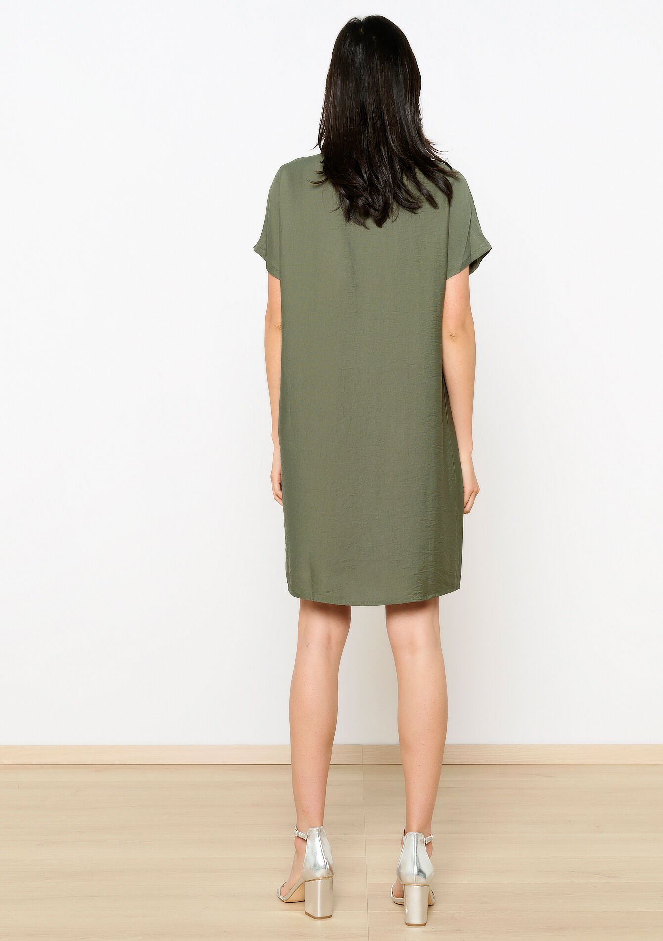 Robe-chemise en tissu crêpé, Robe-chemise en tissu crêpé - KHAKI MED - 08103793_4327