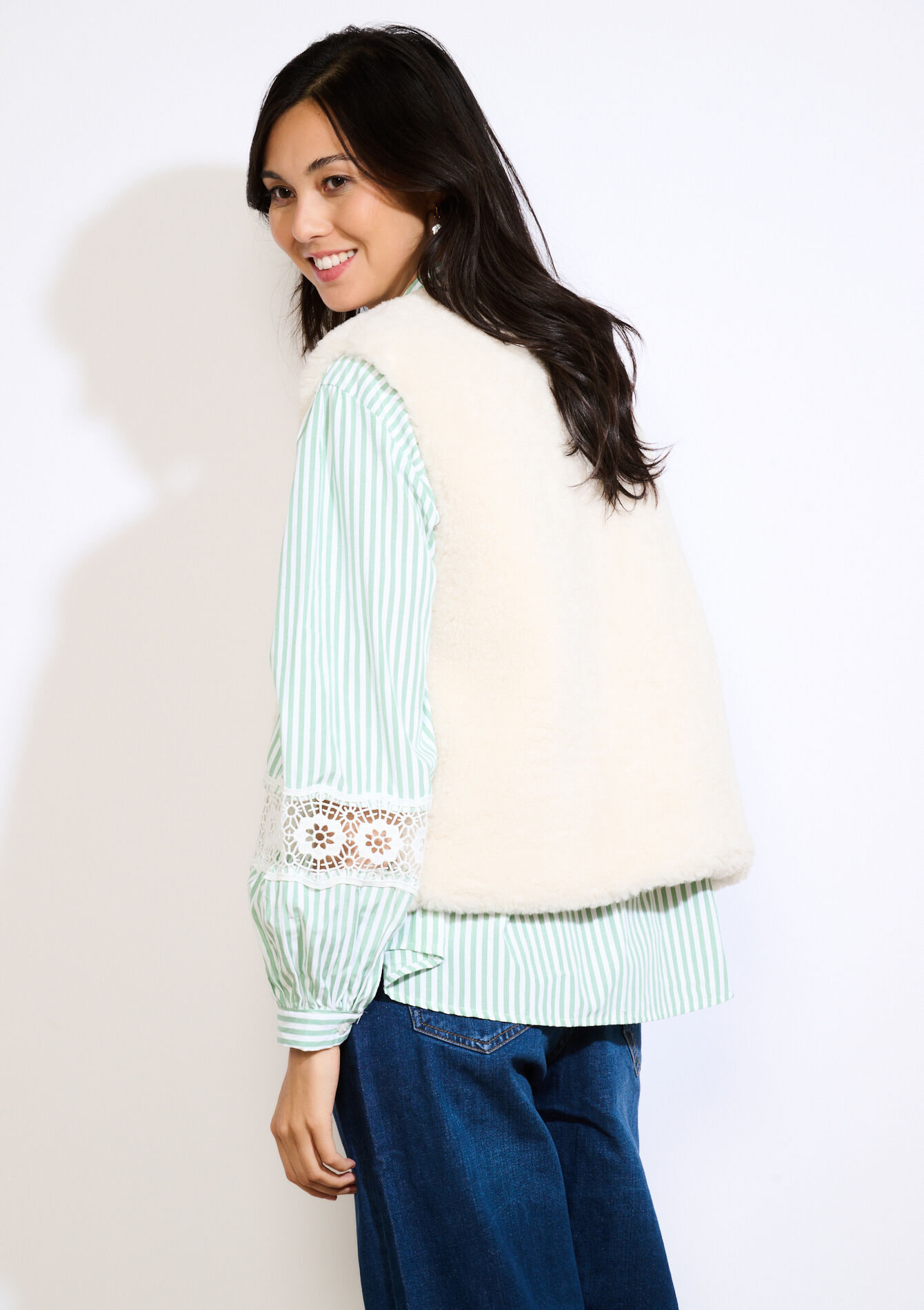 Mouwloos teddy gilet - OFFWHITE - 09001471_1001