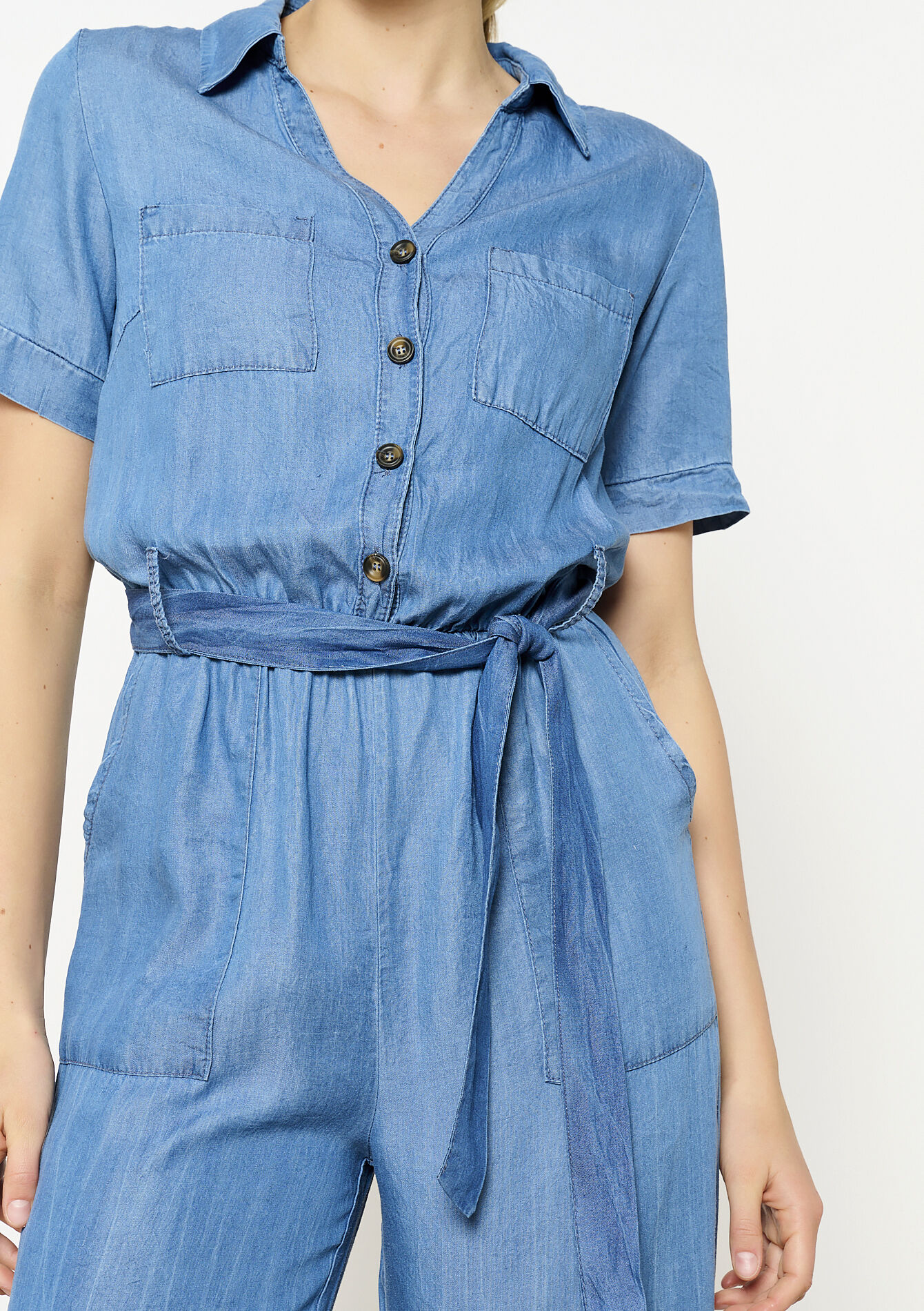 Soepele jumpsuit met ceintuur, Soepele jumpsuit met ceintuur - MEDIUM BLUE - 06004624_0500