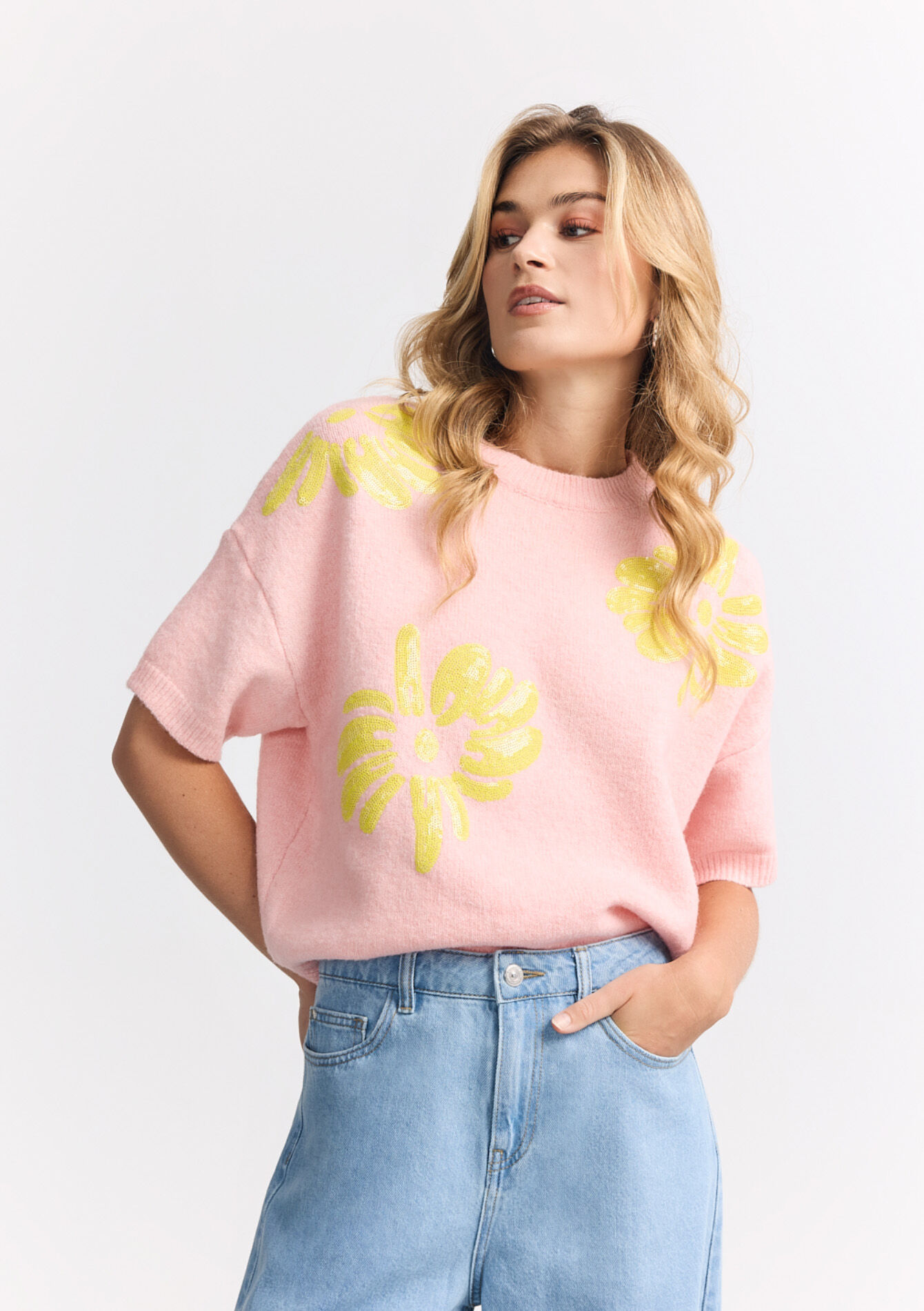 Geborduurde bloemen trui, Geborduurde bloemen trui - LIGHT PINK - 04006843_1303