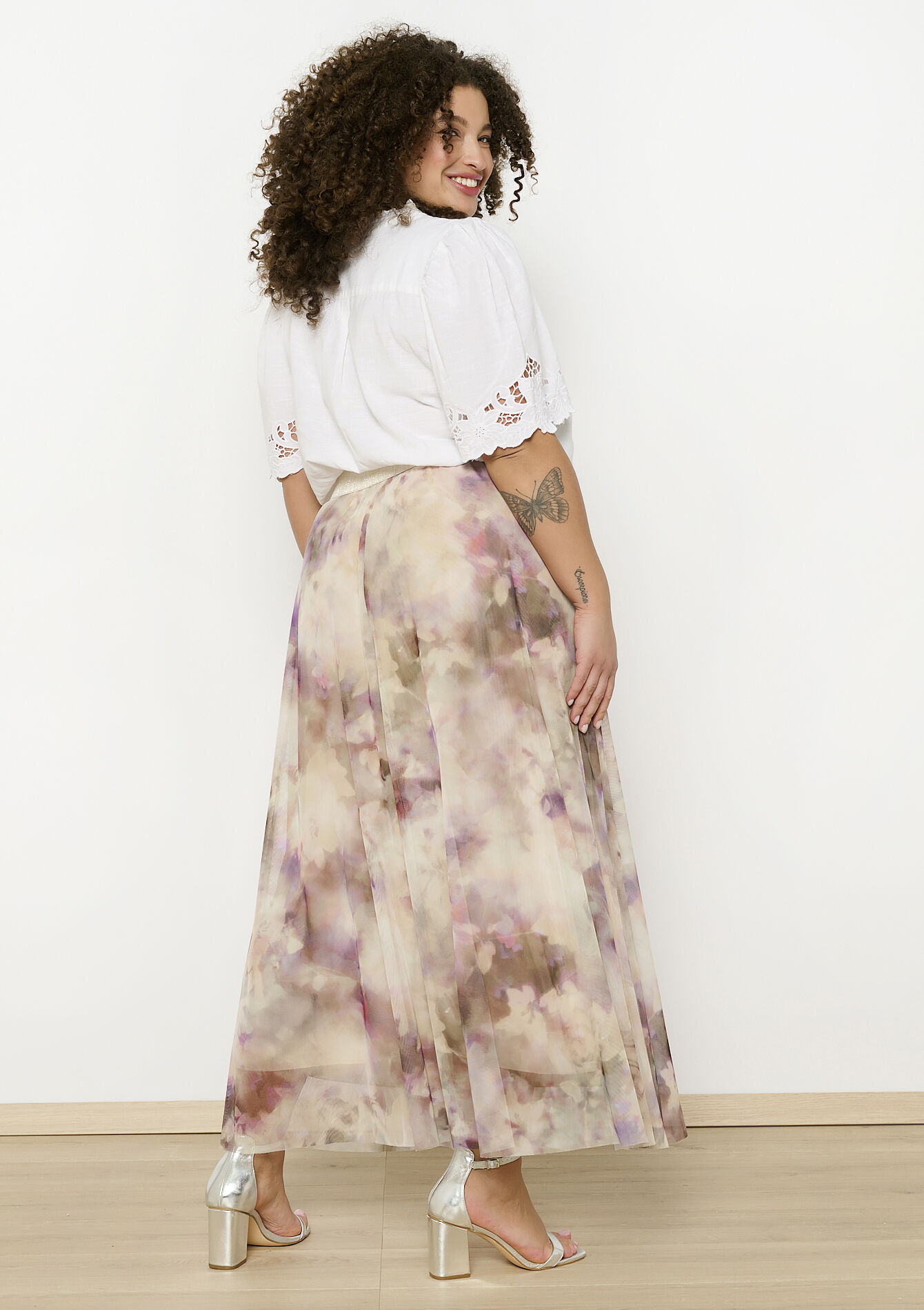 Mesh rok met blurry print, Mesh rok met blurry print - LT BEIGE - 07101344_2527