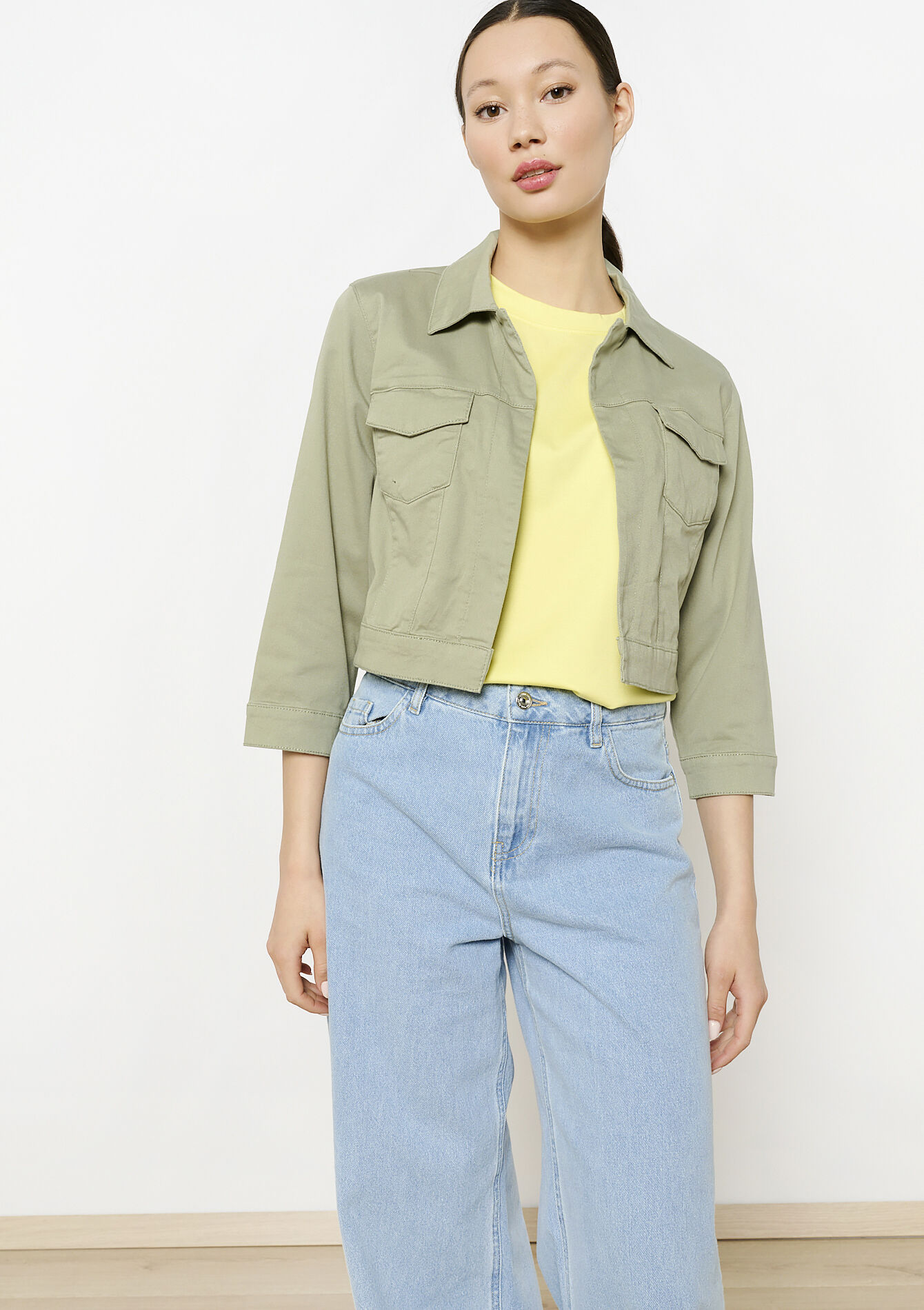 Veste courte en sergé, Veste courte en sergé - KHAKI FADED - 09100985_4326