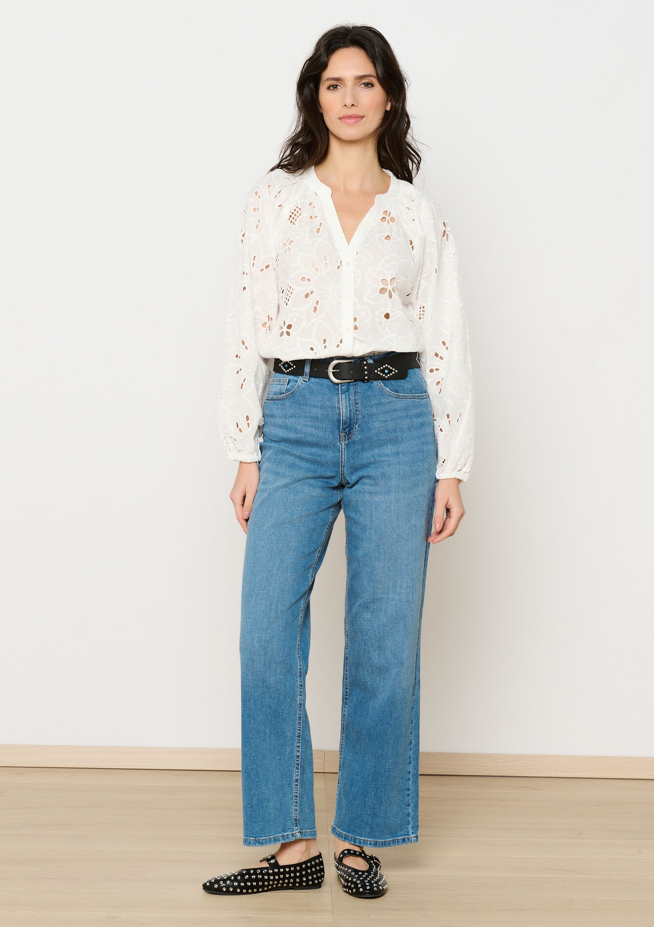 Chemise avec broderie anglaise, Chemise avec broderie anglaise - OPTICAL WHITE - 05702667_1019