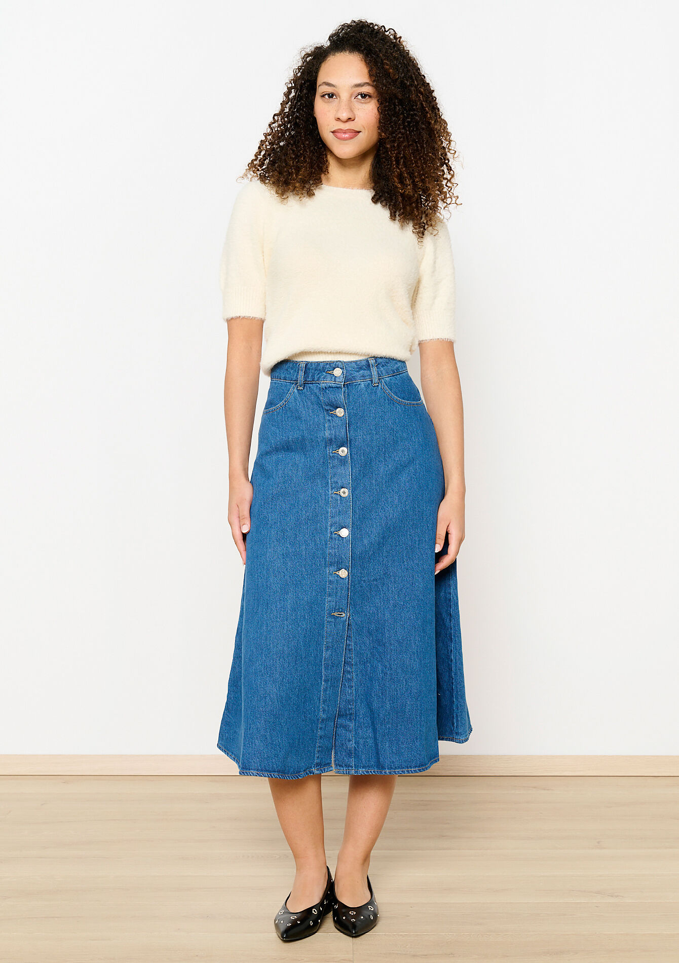 Pull en maille poilue à manches courtes, Pull en maille poilue à manches courtes - VANILLA WHITE - 04006825_1013