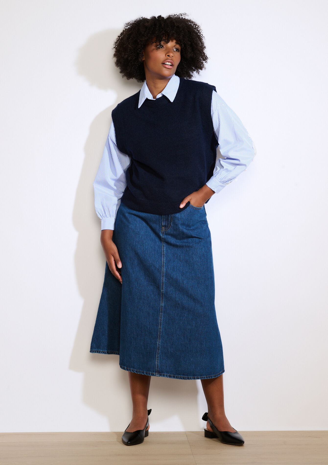 Pull sans manches en maille - NAVY BASIC - 04006912_2723