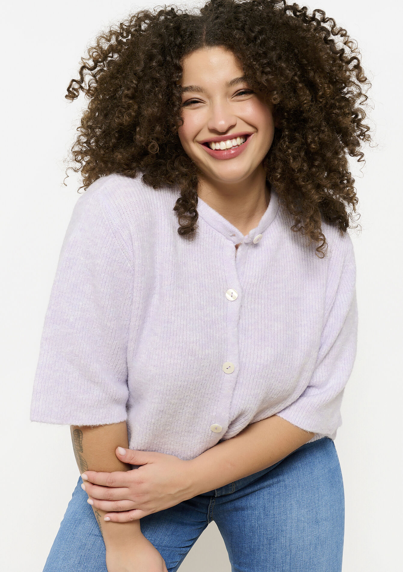 Cardigan met korte mouwen, Cardigan met korte mouwen - LILAC BRIGHT - 04101296_2578