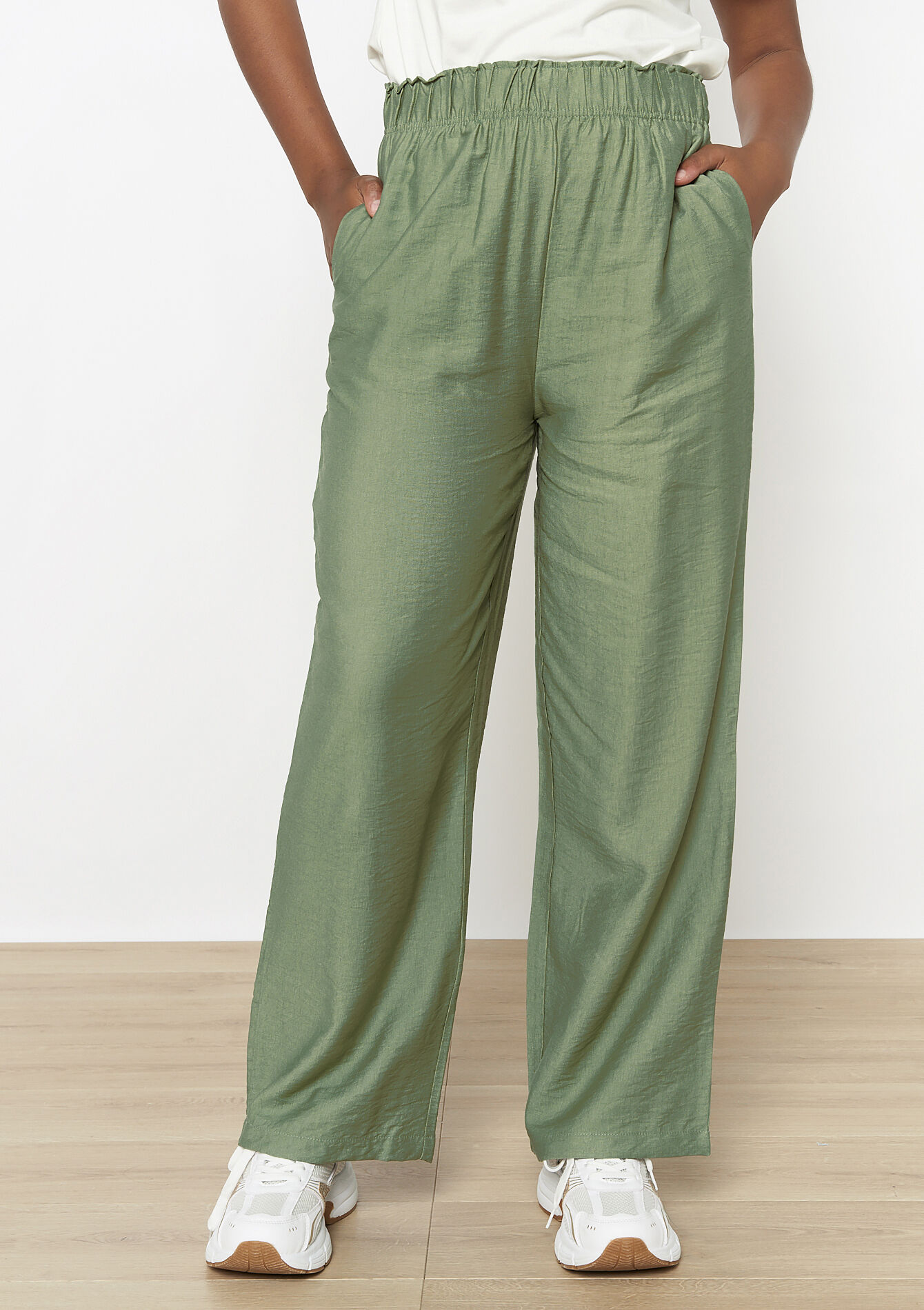 Losvallende wijde broek, Losvallende wijde broek - KHAKI FADED - 06600927_4326