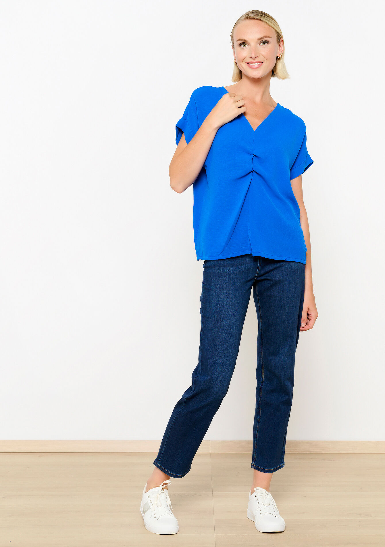 Blouse with V-neck, Blouse with V-neck - ELECTRIC BLUE - 05702624_1619