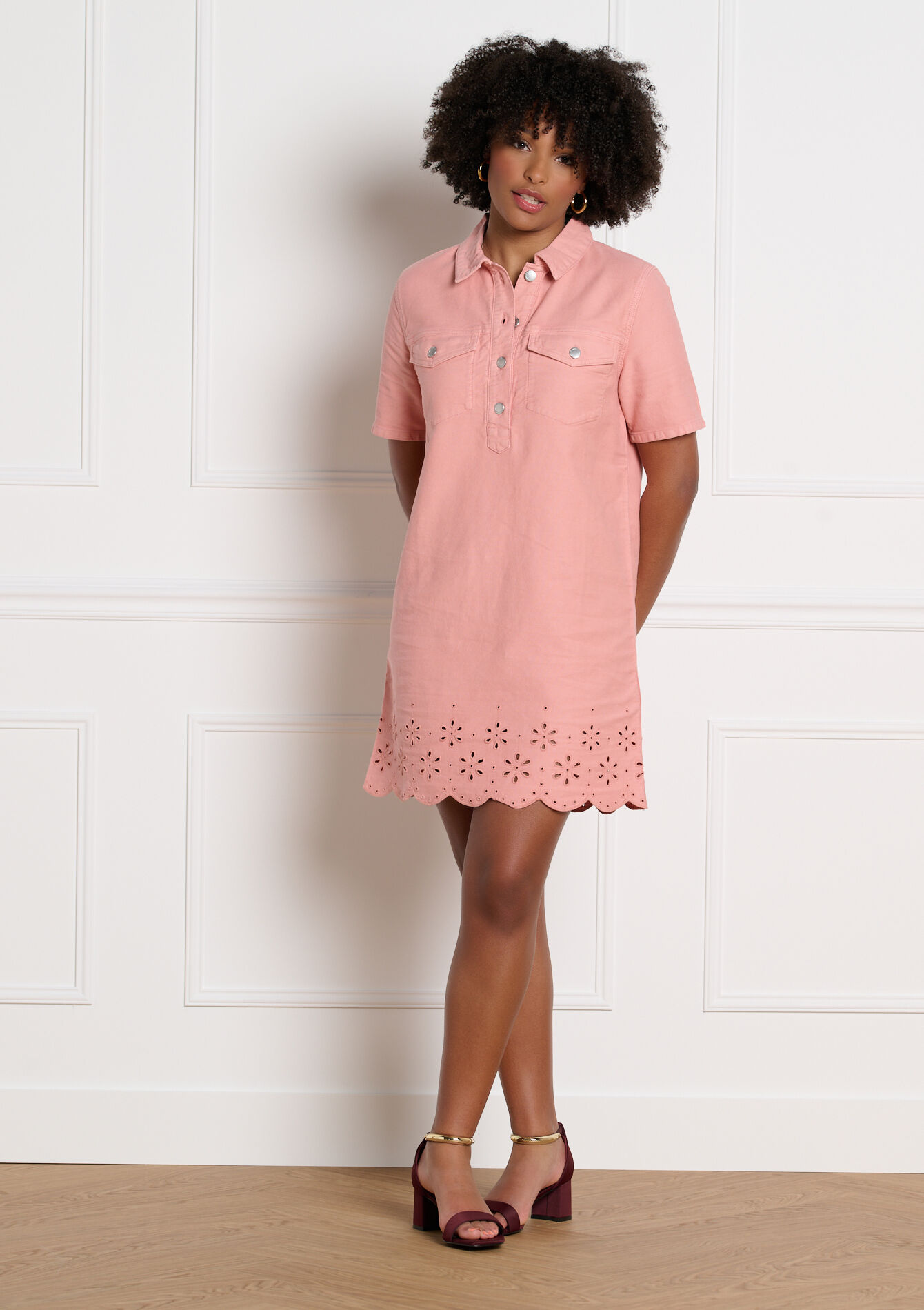 Jurk met broderie anglaise, Jurk met broderie anglaise - NUDE PINK - 08104296_1301